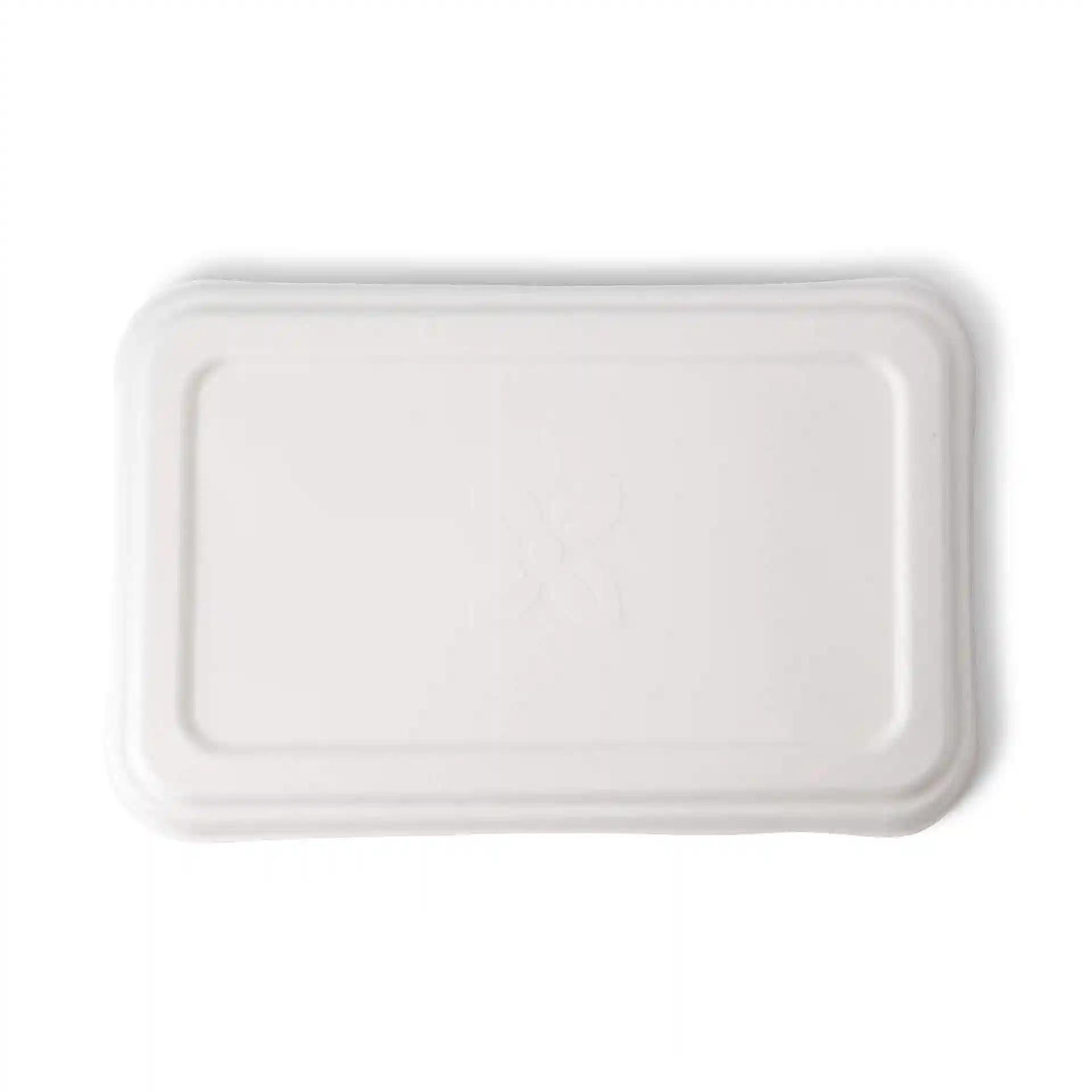 White rectangular sugarcane lid measuring 23 x 14.5 cm, designed for 1,000 ml menu trays.
