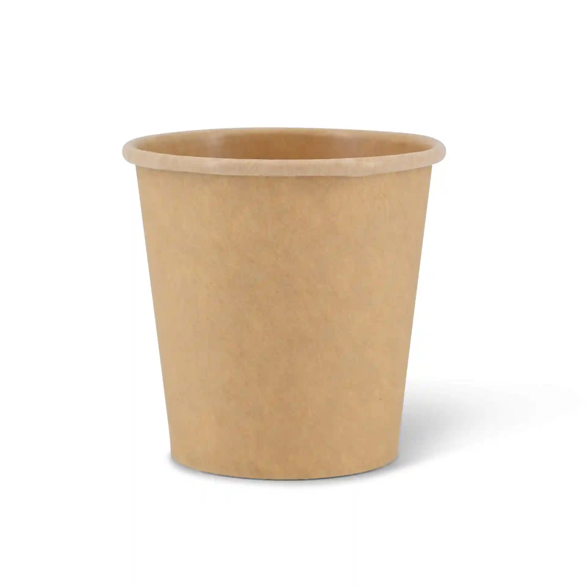 Brown paper portion cup with a height of 60 mm and a top diameter of 62 mm, featuring an eco-friendly coating.