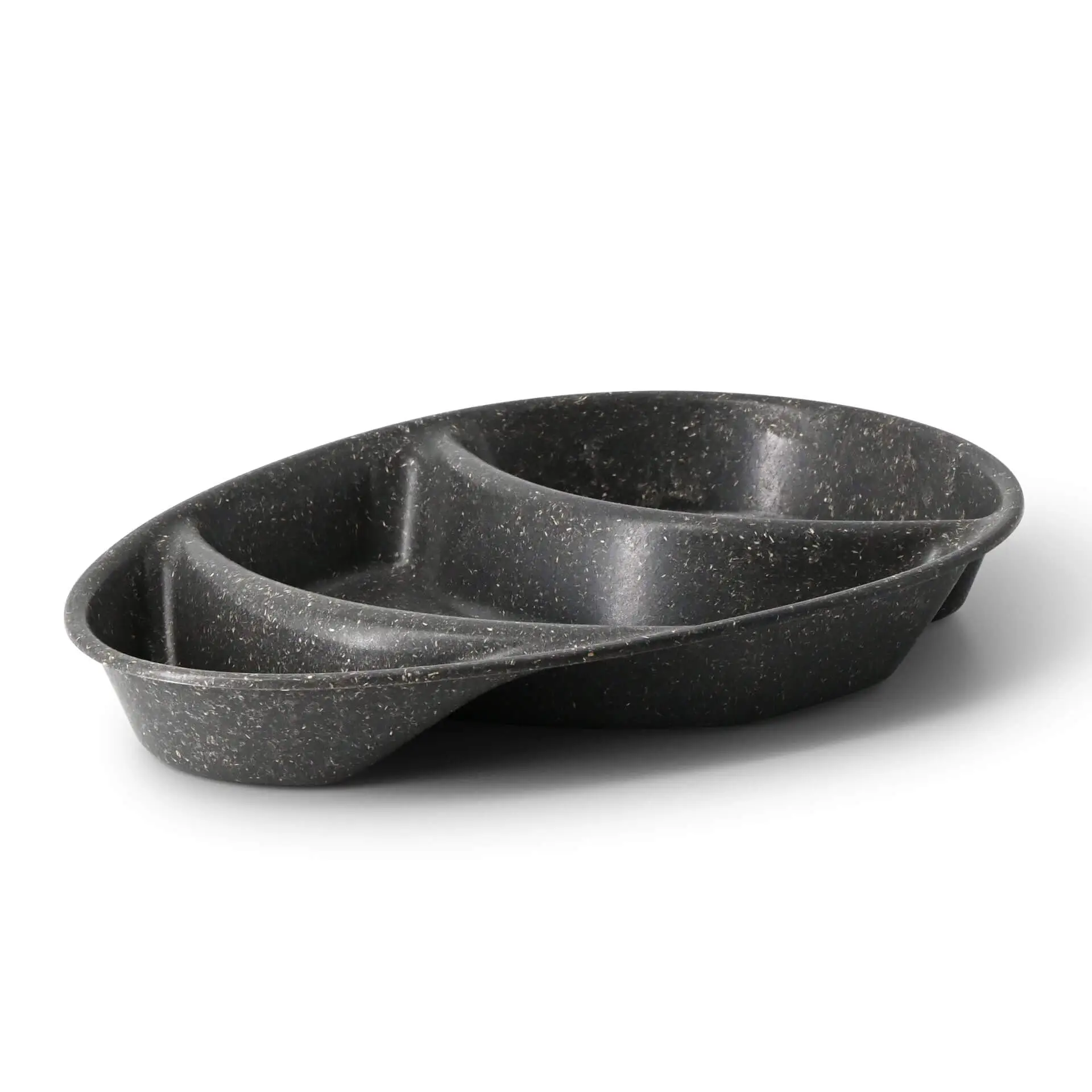 Reusable divided plates "merways Plate" 27.5 × 20 × 3.5 cm, 3 compartments, teardrop, pepper / grey dfc008381-mehrweg-menue-teller-merways-plate-275-x-20-x-35-cm-3-kammern-tropfenfoermig-pfeffer-grau-1