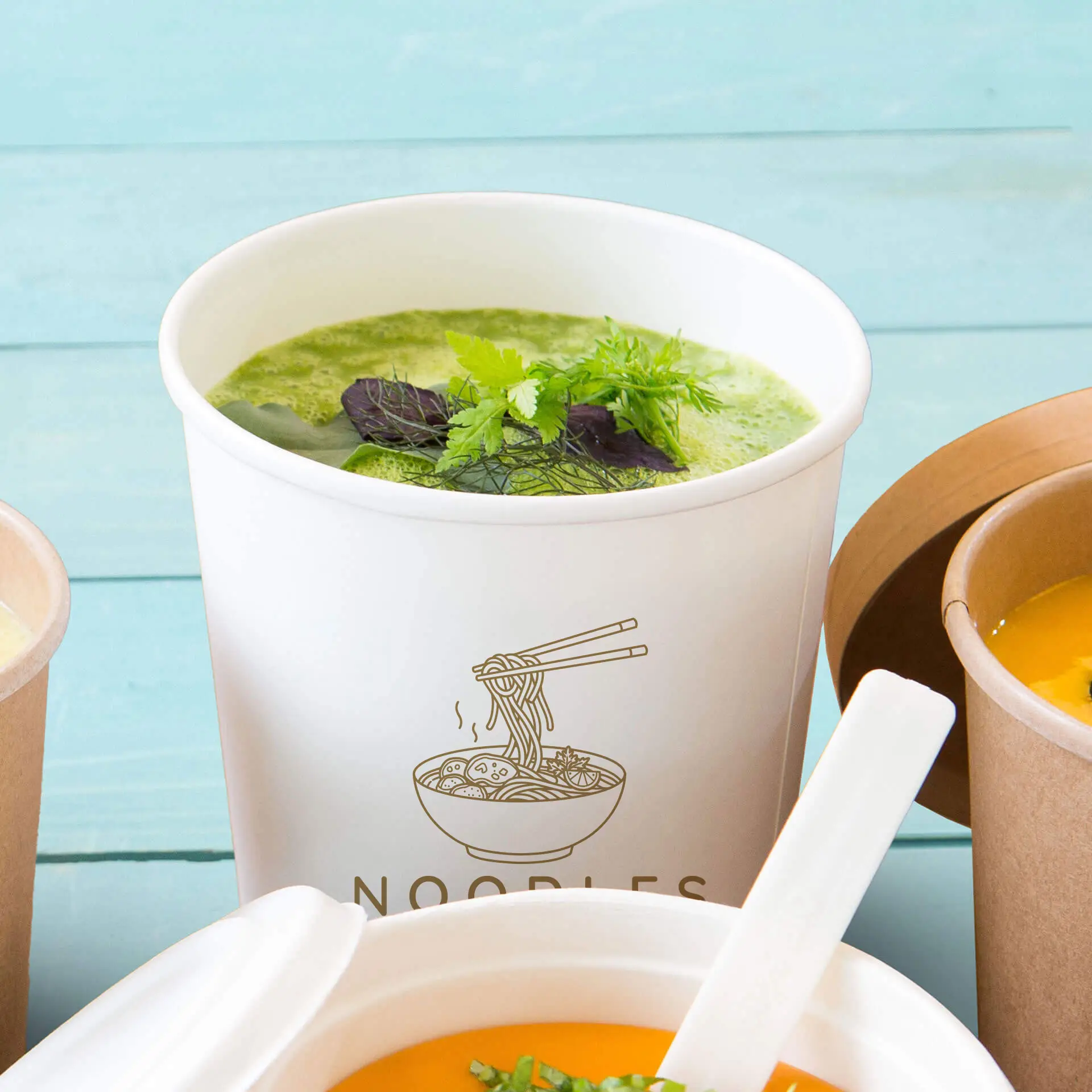 Soup cup to go printed, white, 600 ml, Ø 115 mm, PE-coated