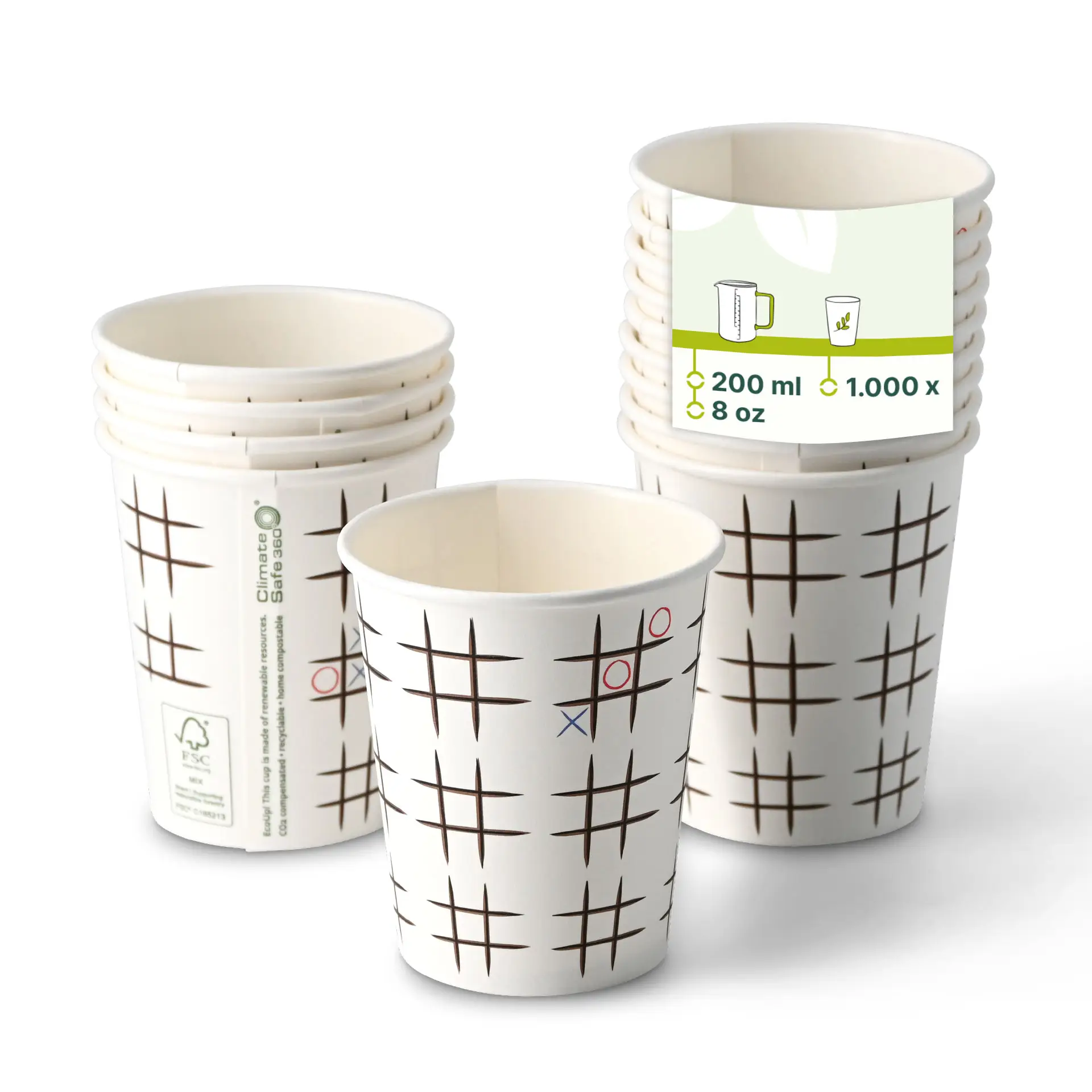 8 oz Paper cup printed with "Tic Tac Toe", Ø 80 mm, white