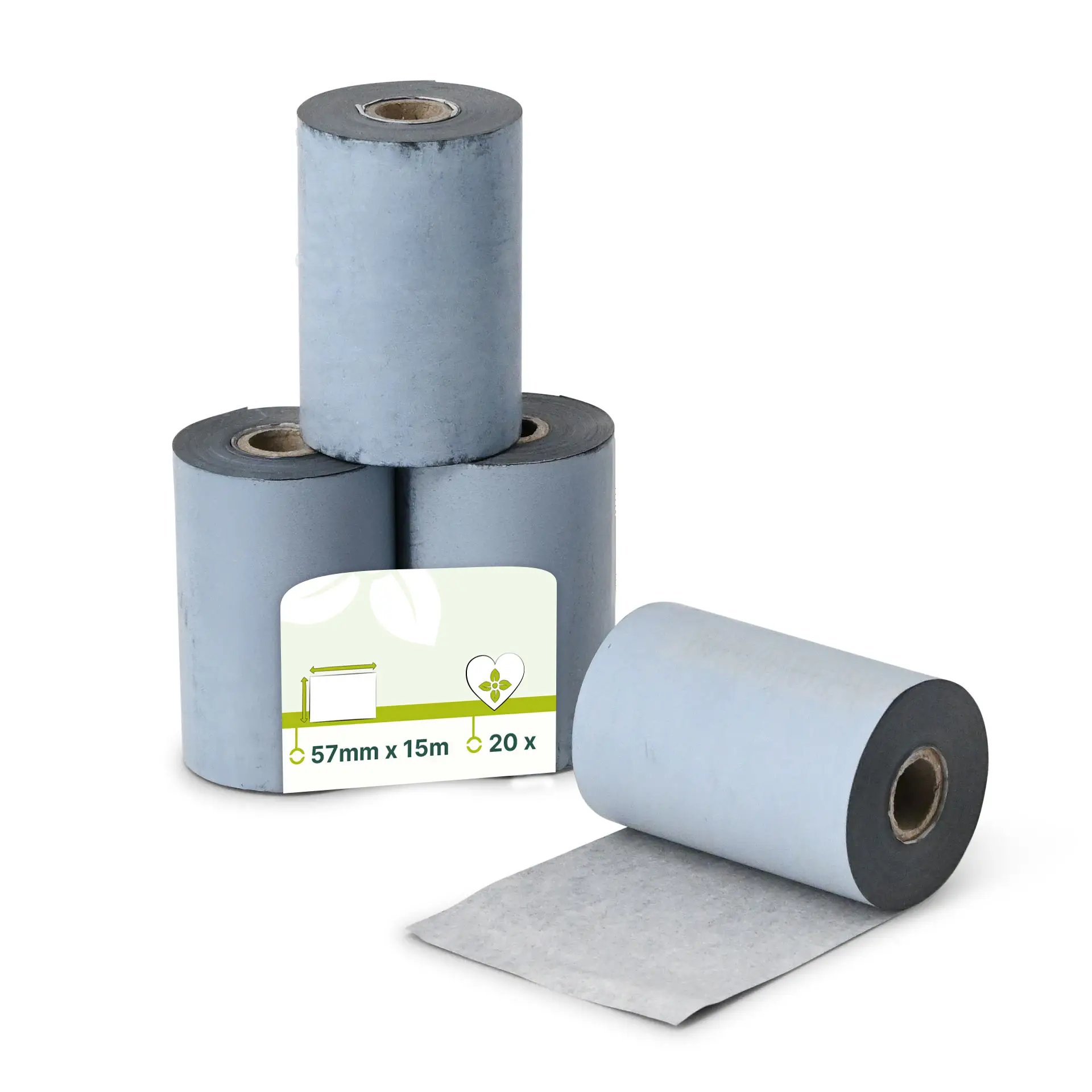 Eco thermal payment terminal-rolls 57 mm x 15 m, Ø 38 mm, unprinted dre09202-ec-rollen-aus-recyceltem-thermopapier-57-mm-x-15-m-38-mm-unbedruckt