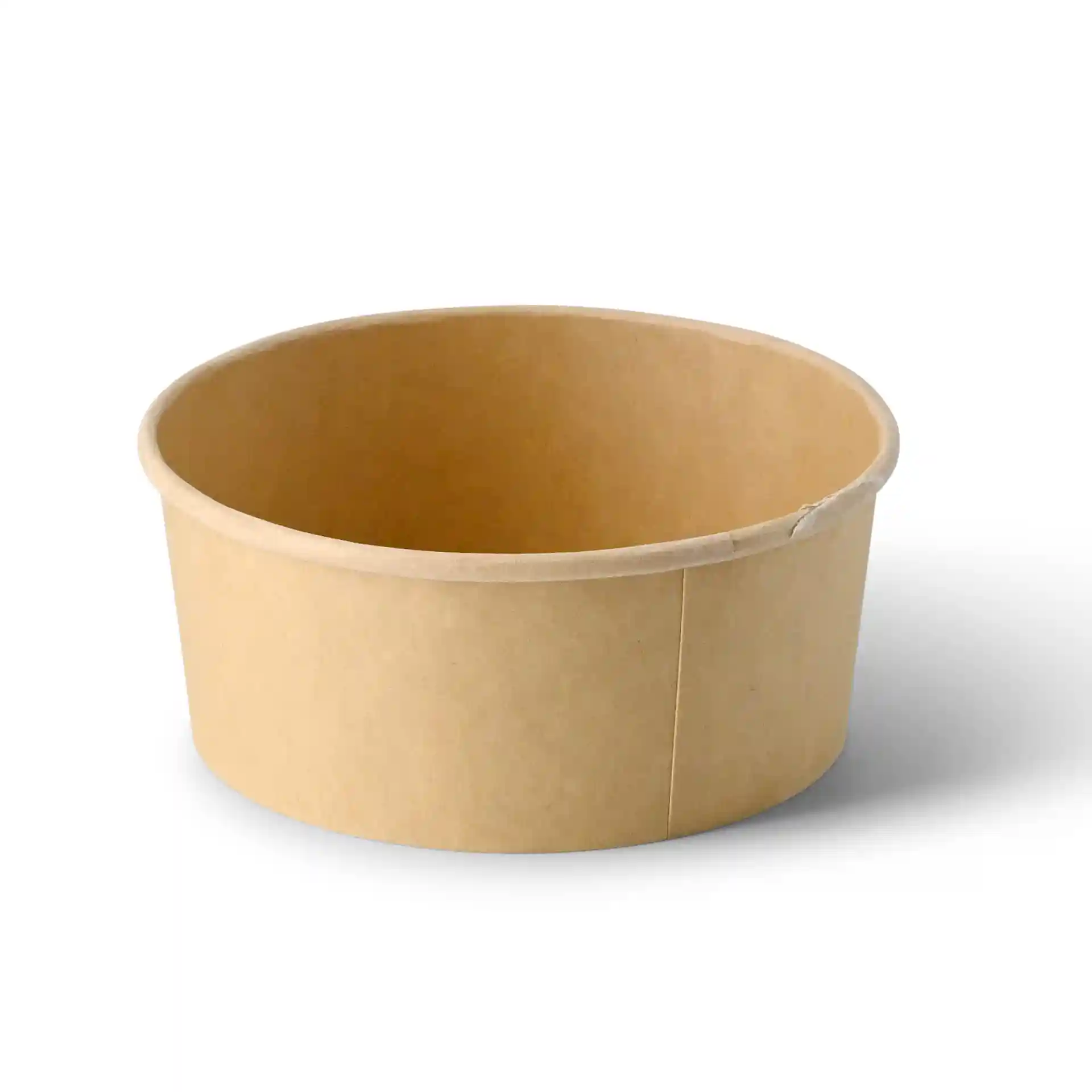 Brown cardboard bowl with a round shape, measuring 150 mm in diameter and 63 mm in height.