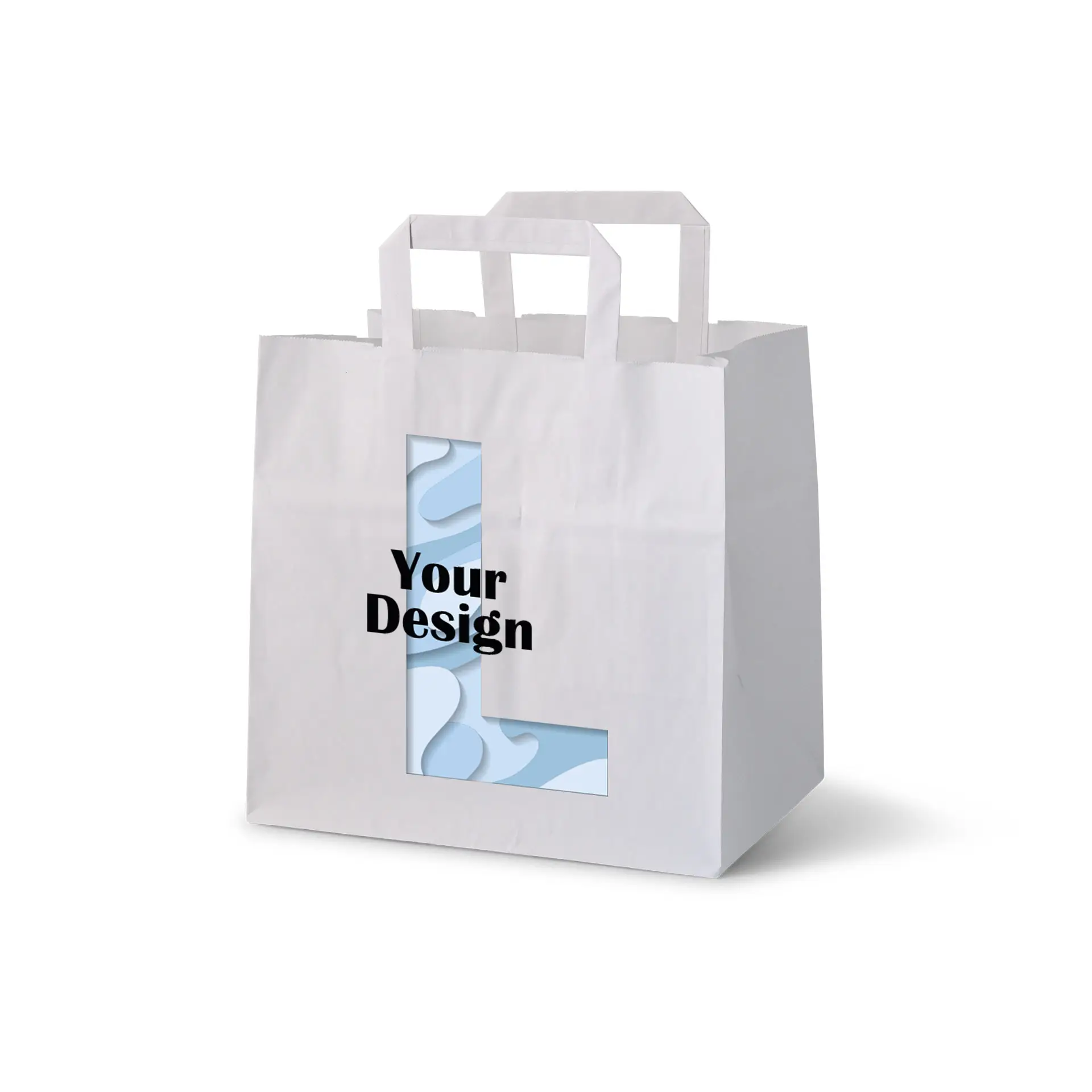 Print paper carrier bags, white, L - 26 x 17 x 25 cm, wide base