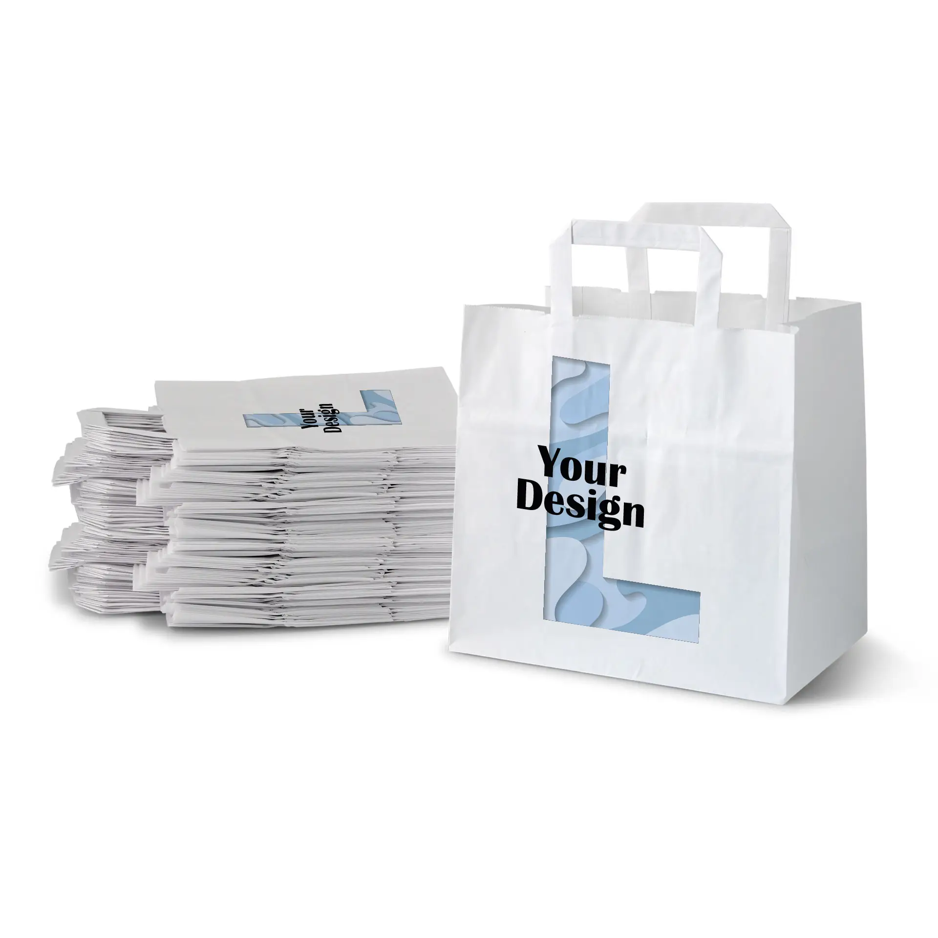 Print paper carrier bags, white, L - 26 x 17 x 25 cm, wide base