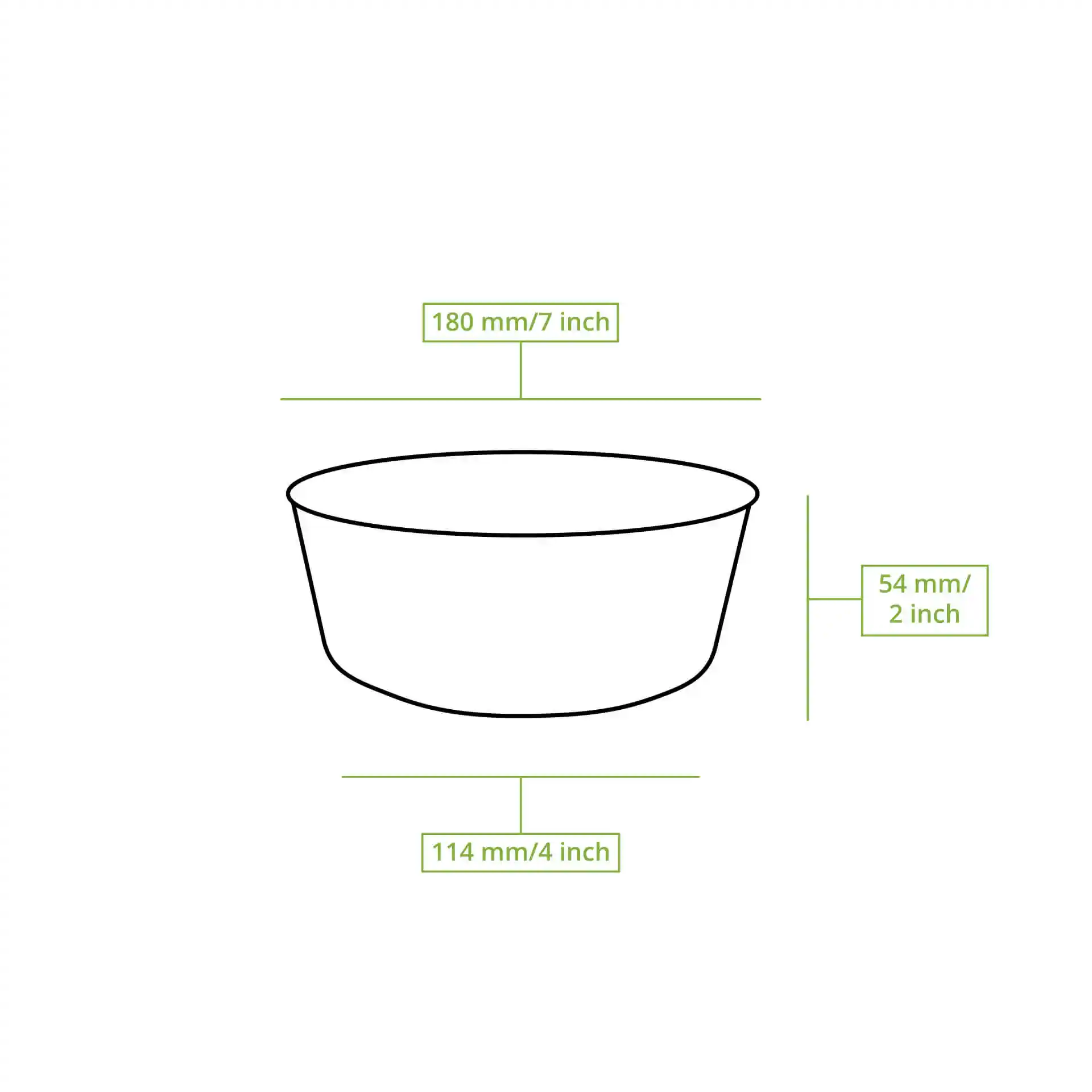 Schematic drawing of a square palm leaf bowl with dimension lines indicating height, length, and width.