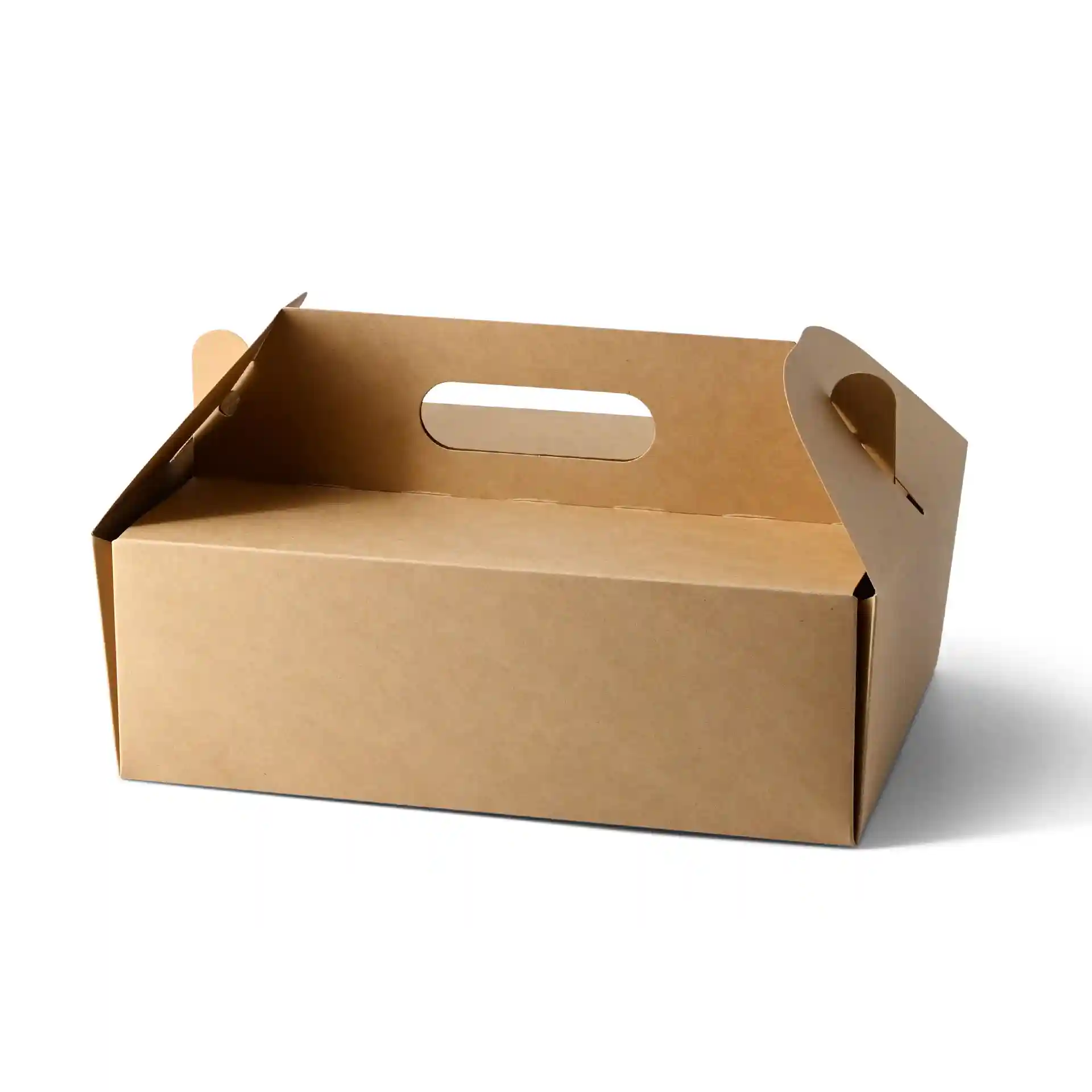 Brown rectangular cardboard box with a handle, measuring 26 x 17 x 9 cm, shown from an angle.