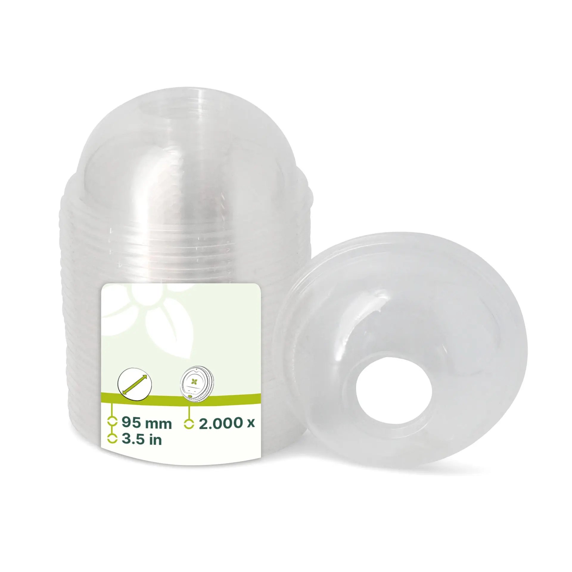 PLA dome lids Ø 95 mm, straw slot PLA dome lids Ø 95 mm, straw slot
