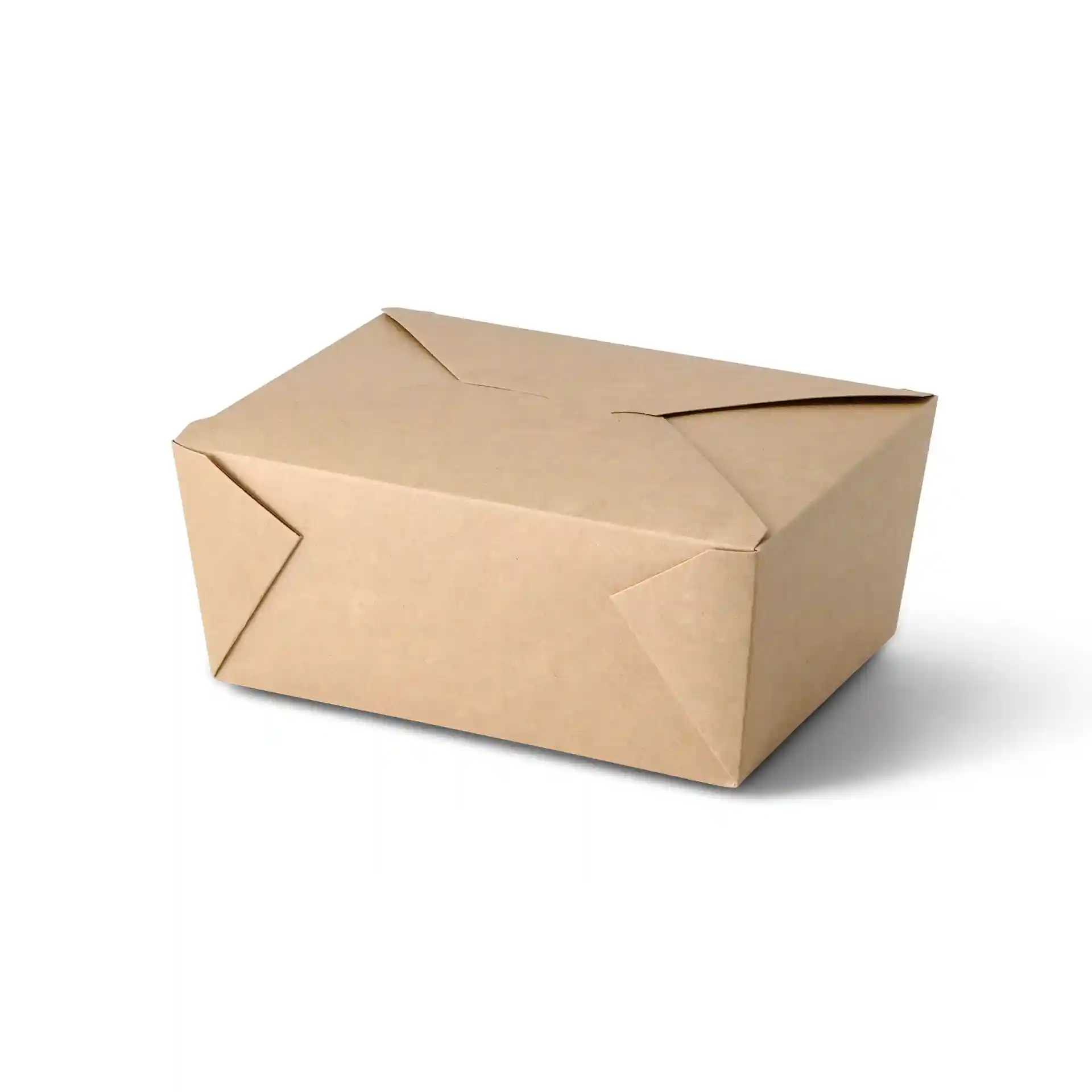 Brown rectangular take-away box made of cardboard, dimensions 215mm length, 160mm width, 90mm height, 2500ml volume.