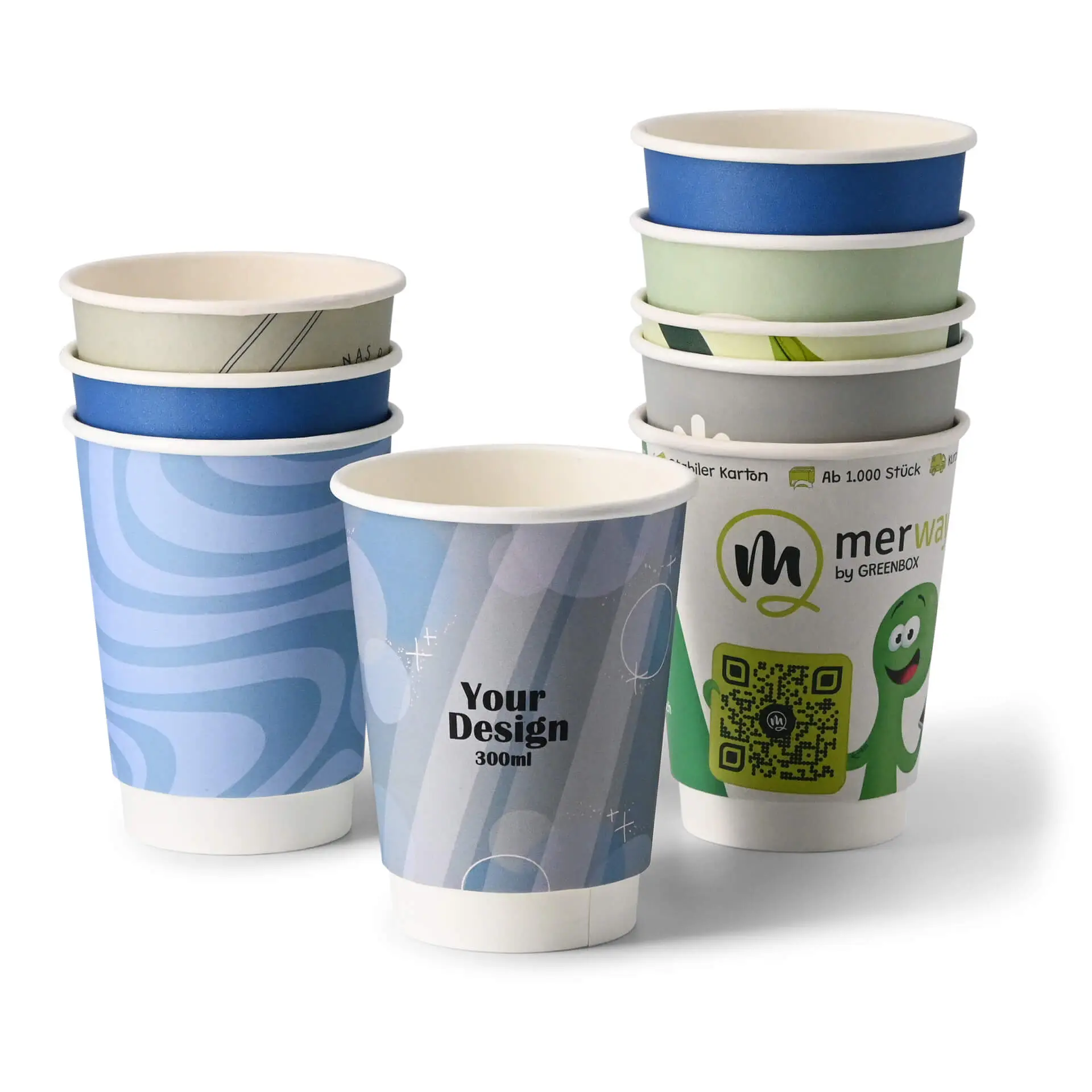Custom Printed Paper Cups (Double-Walled) 300 ml / 12 oz, double-walled, white, glossy, PE coating Custom Printed Paper Cups (Double-Walled) 300 ml / 12 oz, double-walled, white, glossy, PE coating
