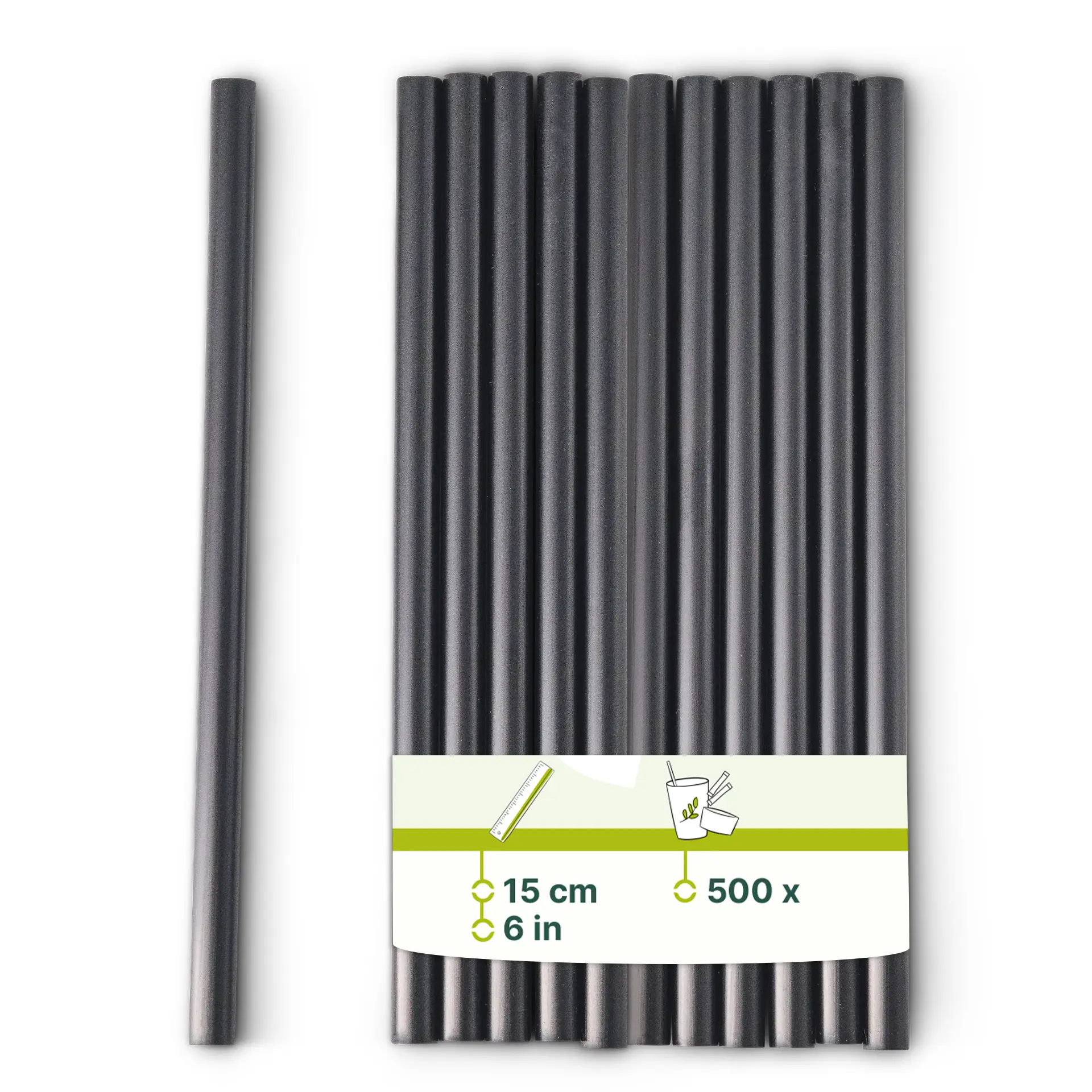 Cocktail straws 15 cm, Ø 0.7 cm, black, reusable