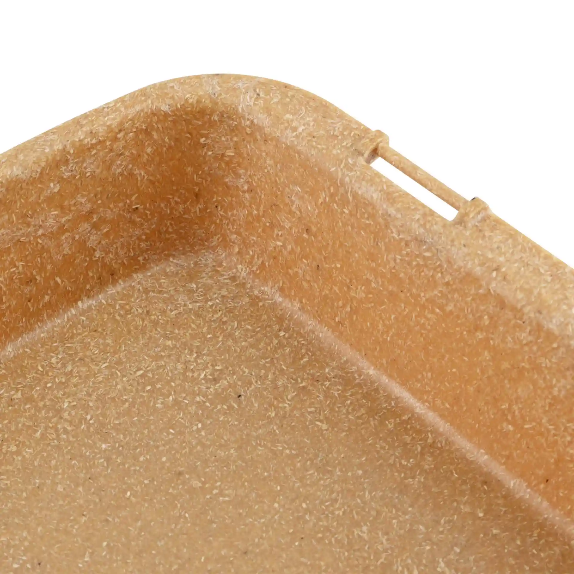 Brown rectangular reusable menu container with a textured surface and a side handle.
