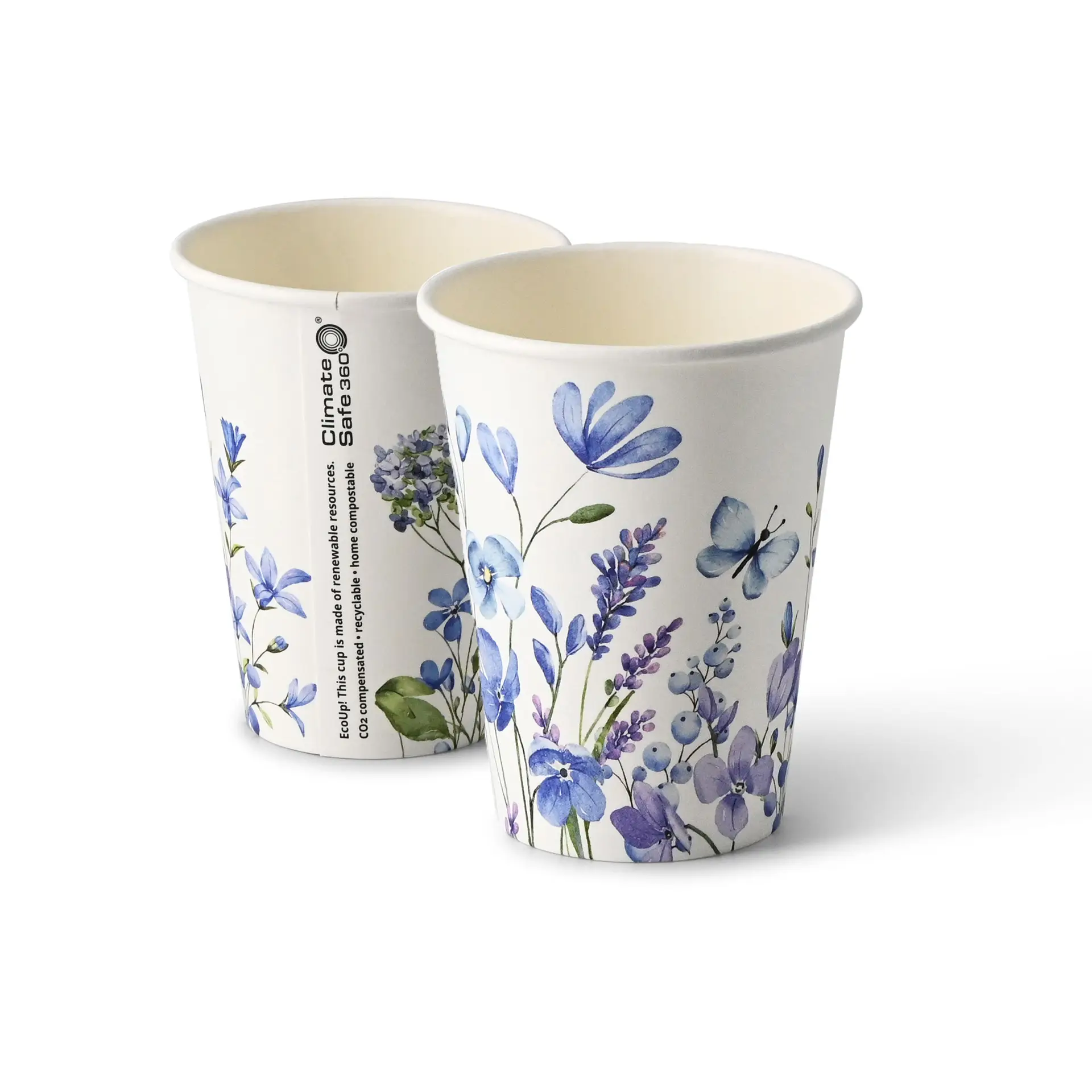 12 oz Paper cups spring 'Violets' single wall, Ø 90 mm, blue