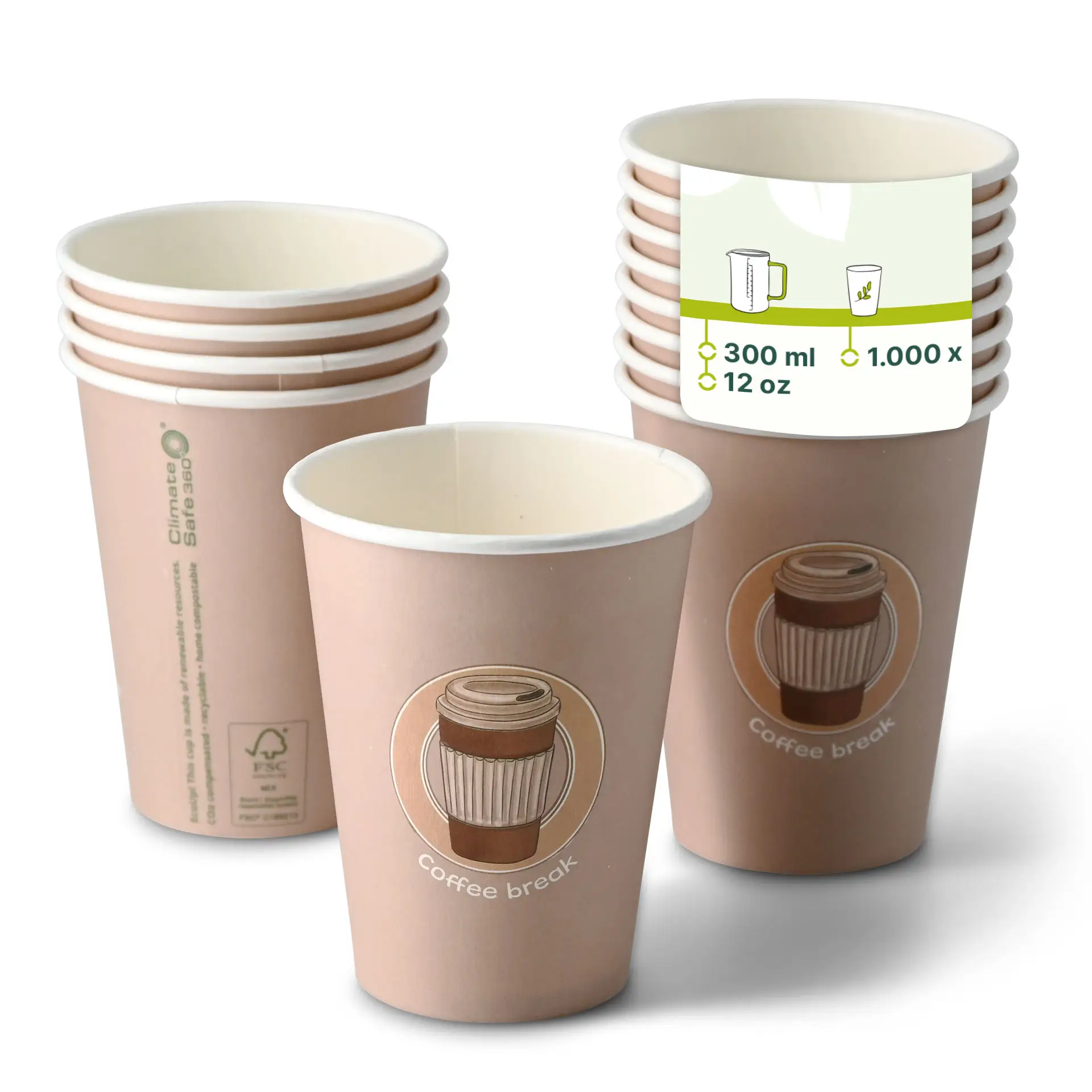 12 oz Paper cup printed with "Coffeebreak", Ø 80 mm, white