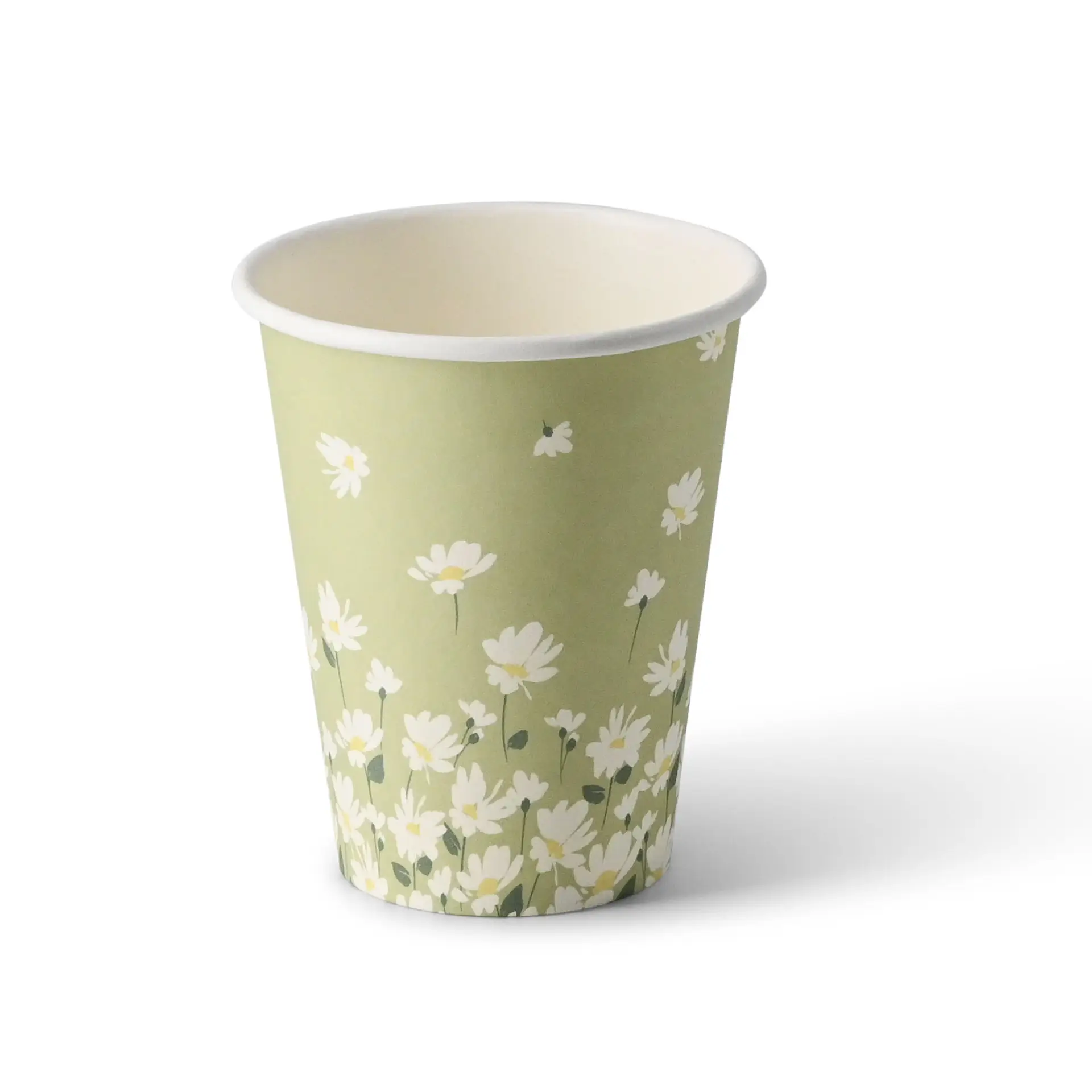 8 oz Paper cups spring 'Daisies' single wall, Ø 80 mm, green dhd041111-pappbecher-fruehling-gaensebluemchen-200-ml-8-oz-80-mm-gruen-1