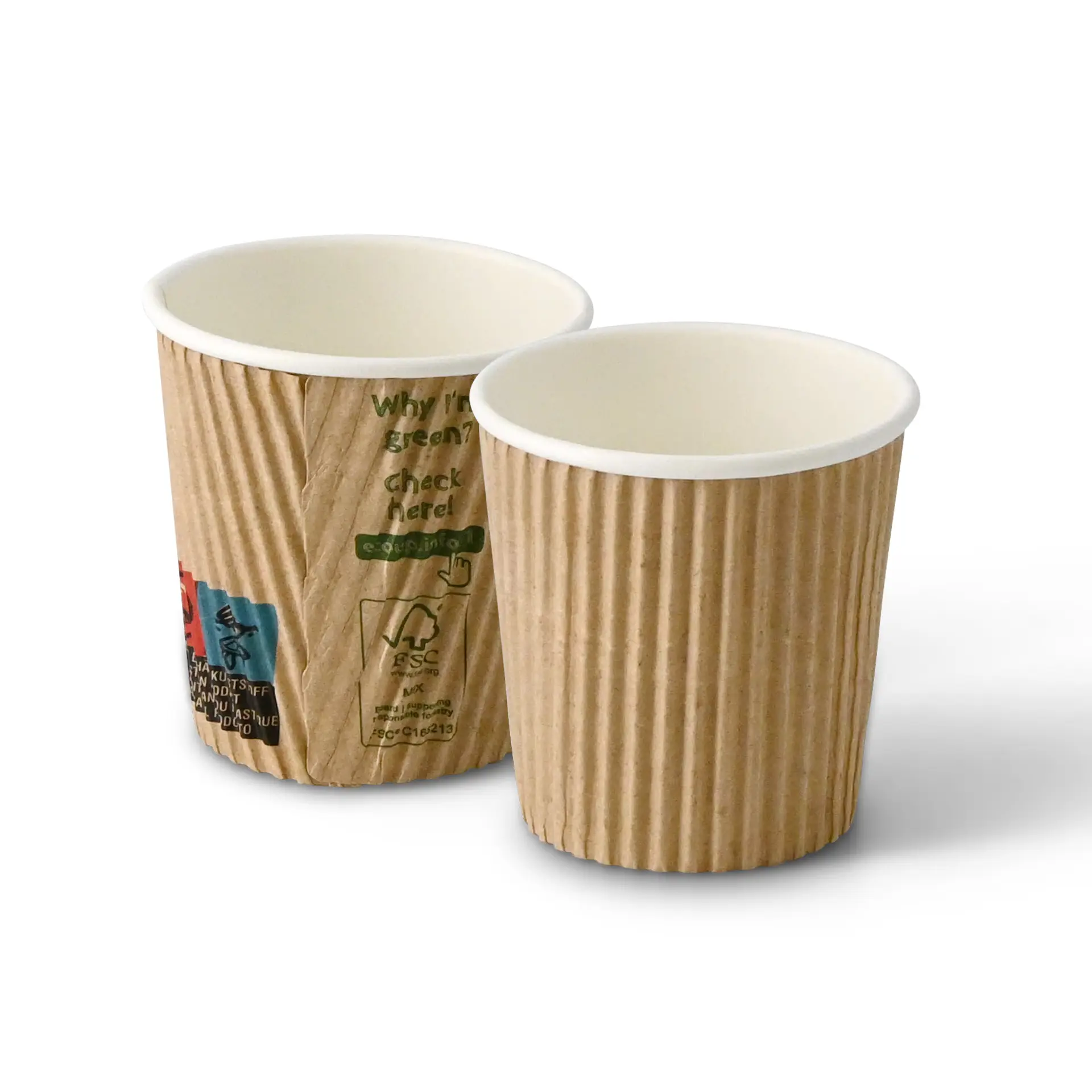4 oz Ribbed Cup / Coffee to go Cup (PLA-coated) Ø 62 mm, brown / white inside