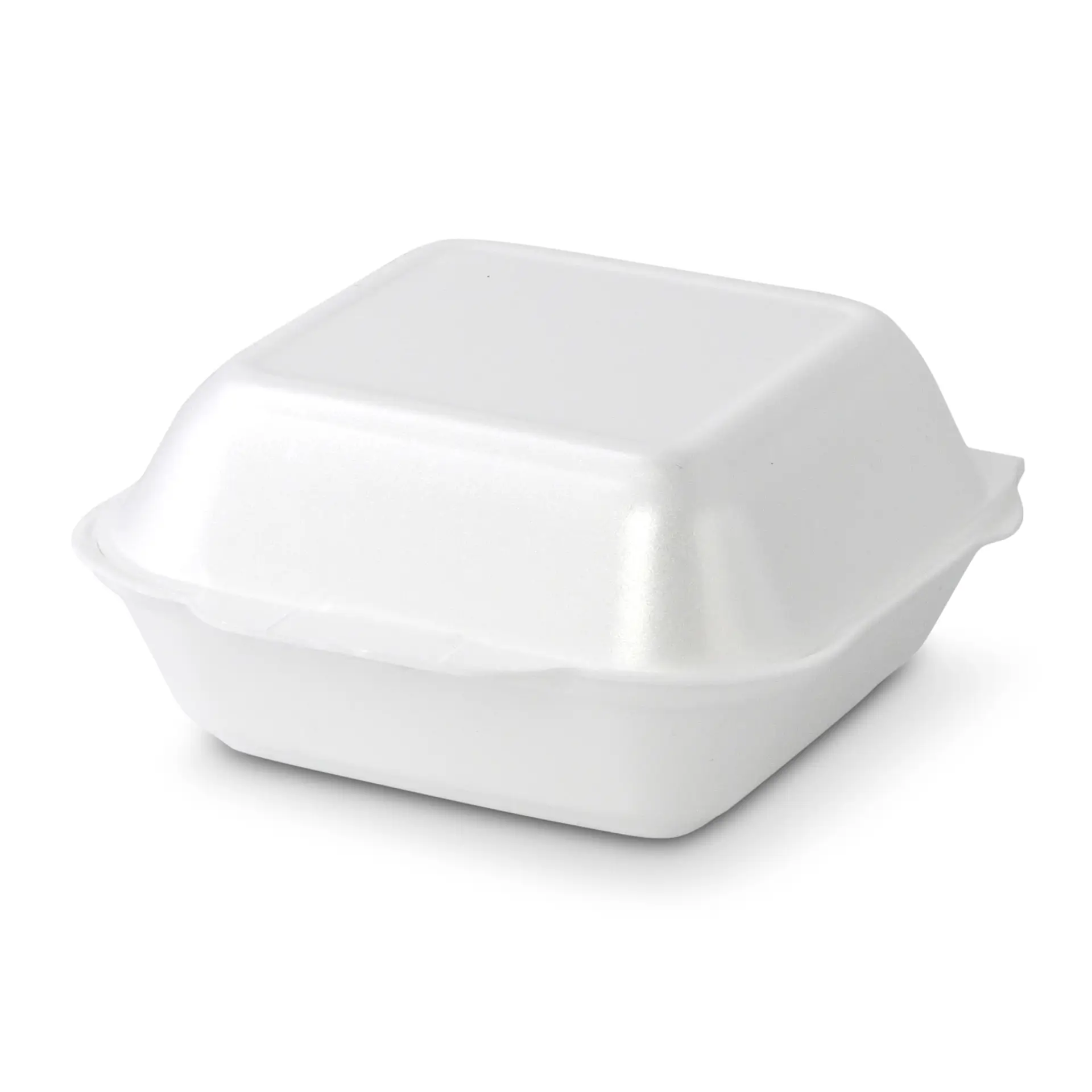 White food container with a square shape and lid, suitable for takeout and food storage.