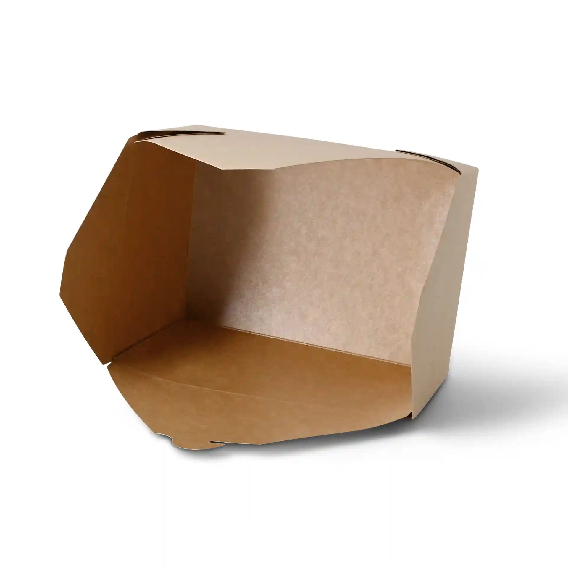 Brown cardboard take-away box with an open top, rectangular shape, and a filling volume of 2500 ml.
