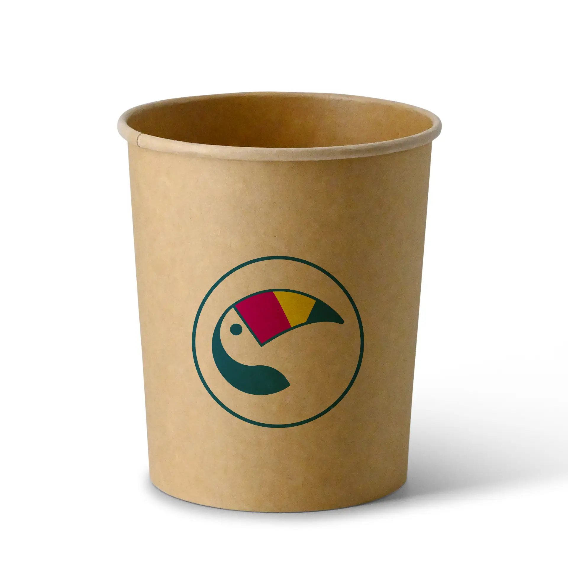 Brown, custom soup cup with logo design; ideal for hot foods; suitable for takeaway; 800 ml size.