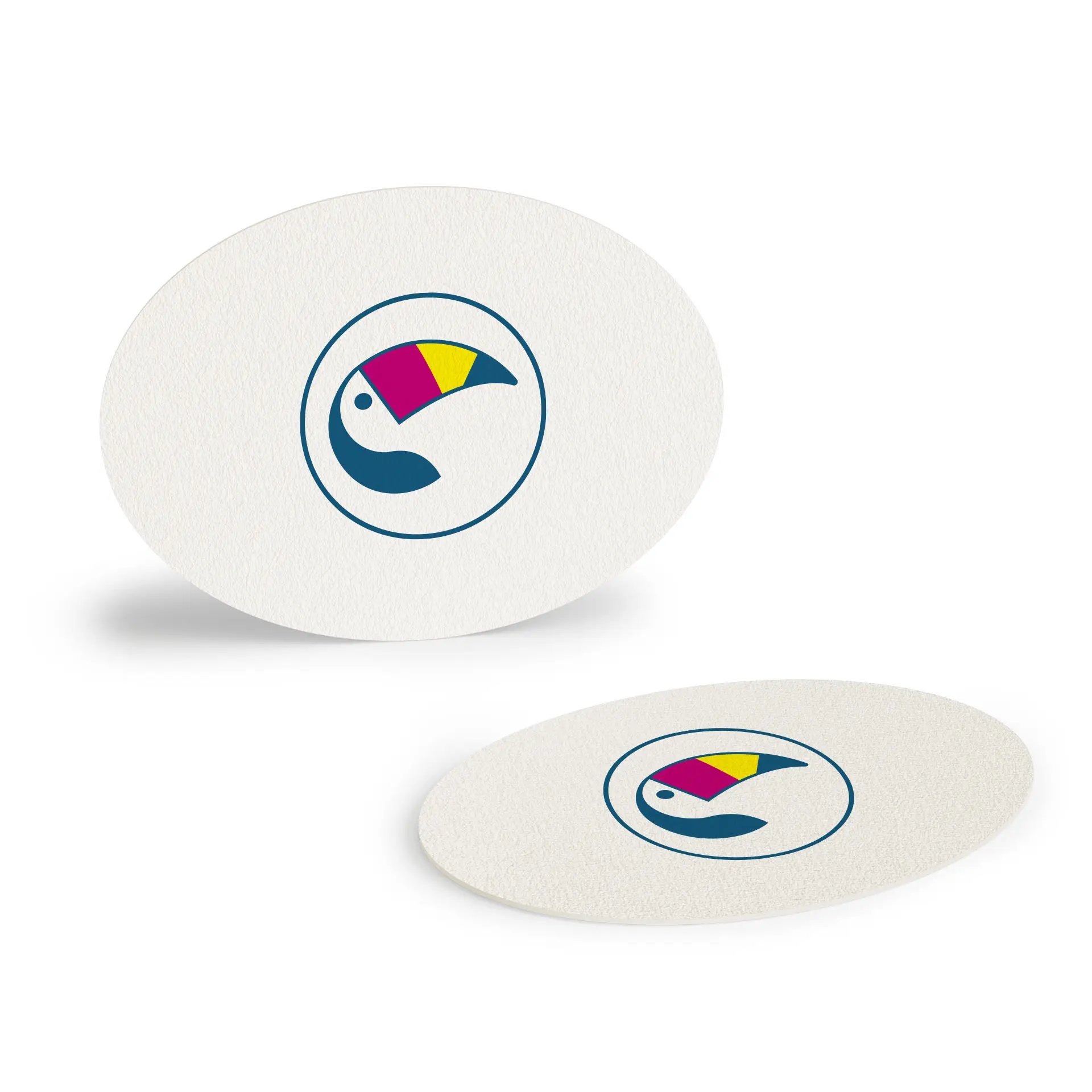 Printed beer coasters / drink coasters, 12.5 x 9.5 cm, oval