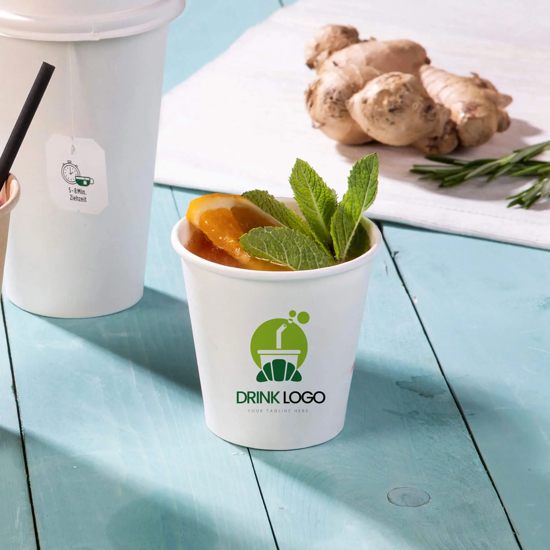Paper cups with logo (single-wall), 150 ml / 6 oz, white, water-based barrier