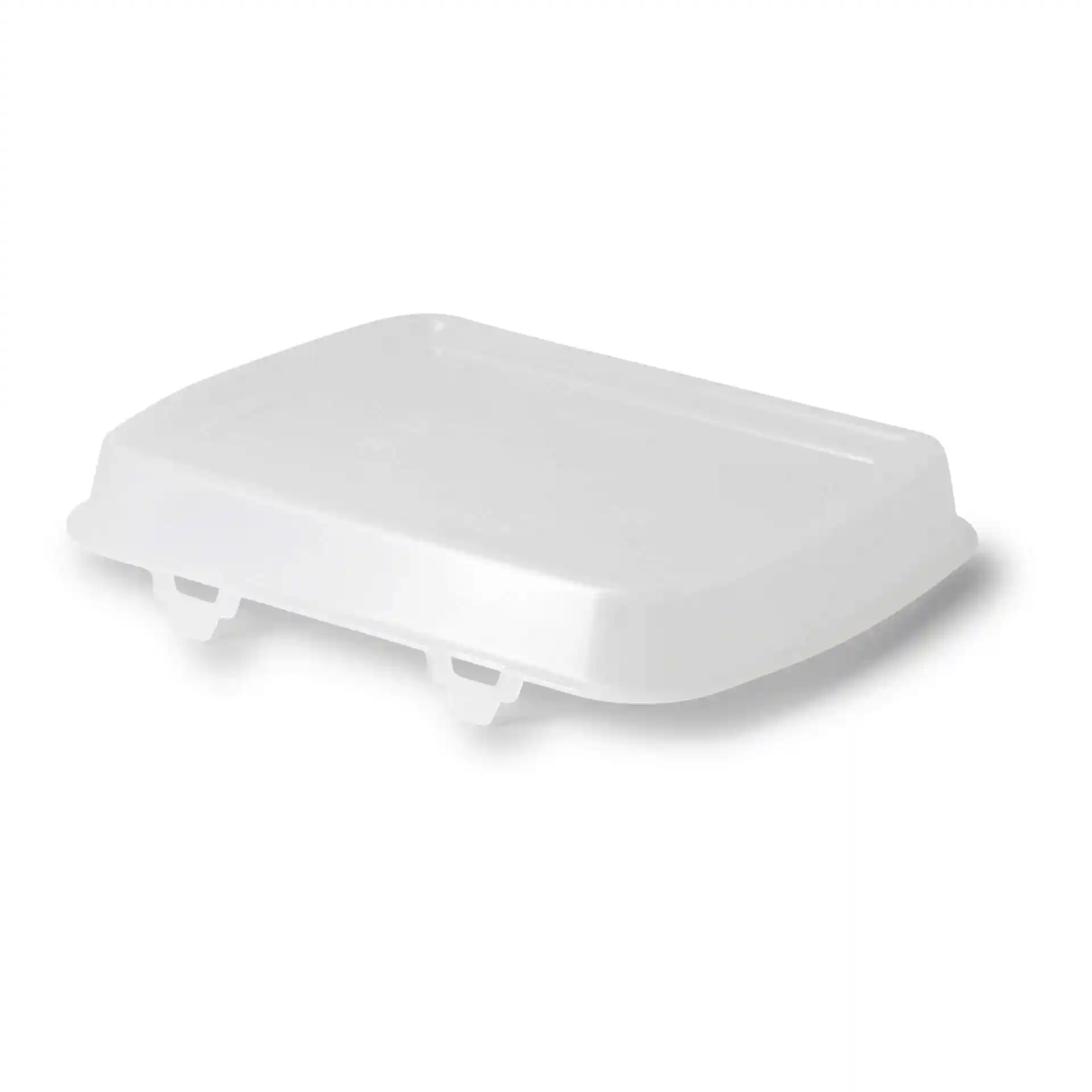 Transparent reusable lid for a box, measuring 24.5 x 20 x 4.5 cm, made of polypropylene.