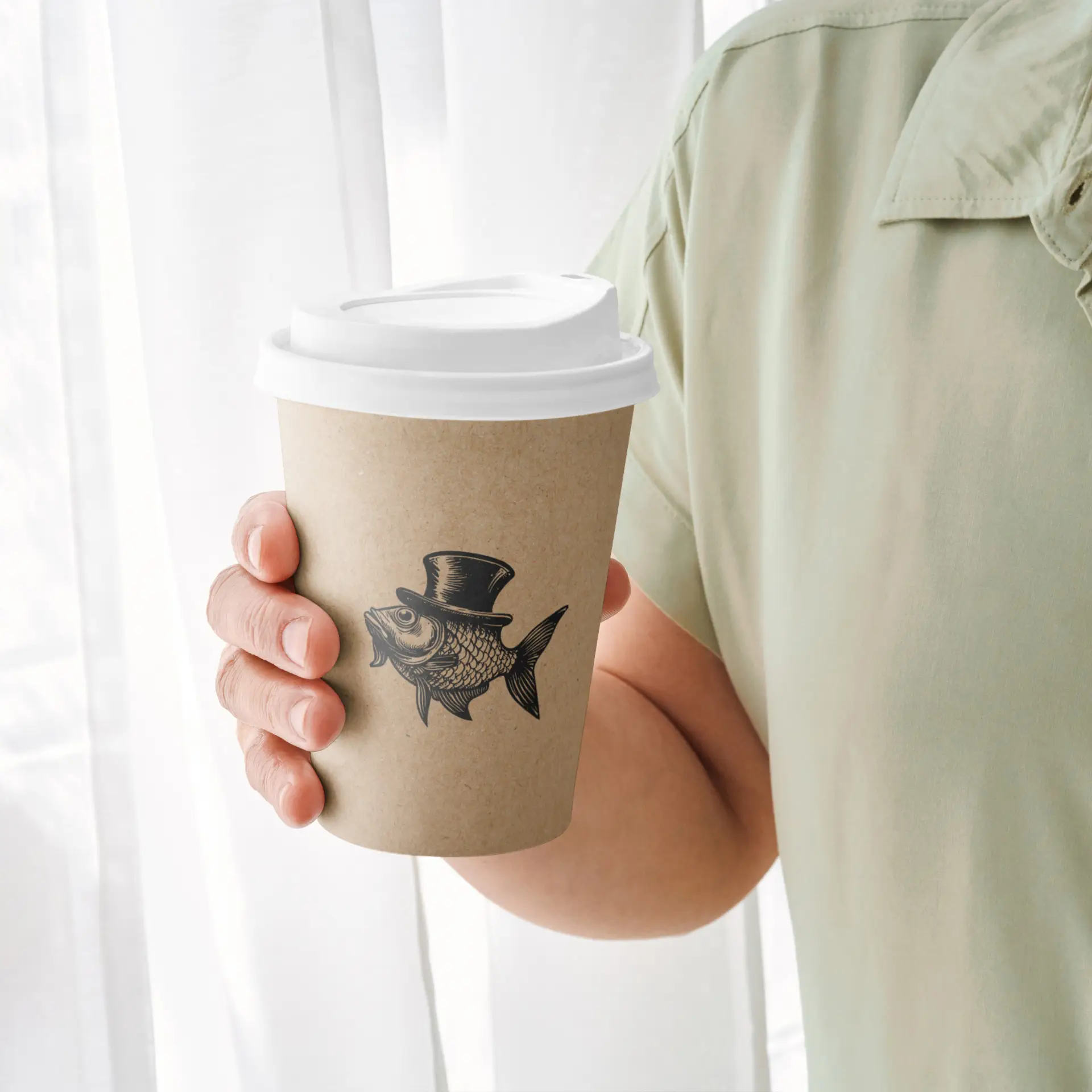 Paper cups with logo (single-wall), 300 ml / 12 oz, brown, water-based coating