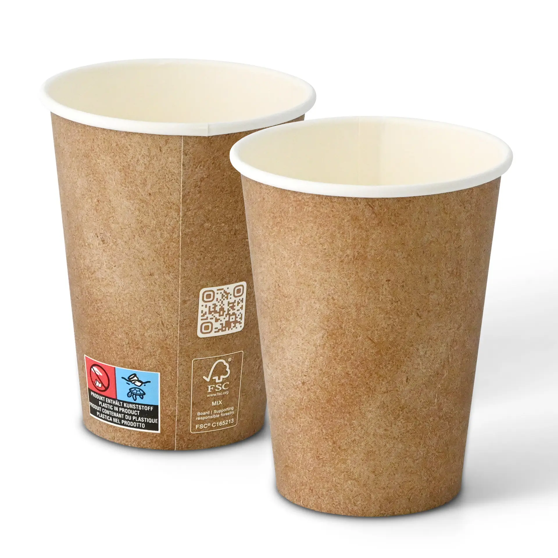 Brown paper cup with a white interior, 300 ml capacity, single wall, and a diameter of 90 mm.
