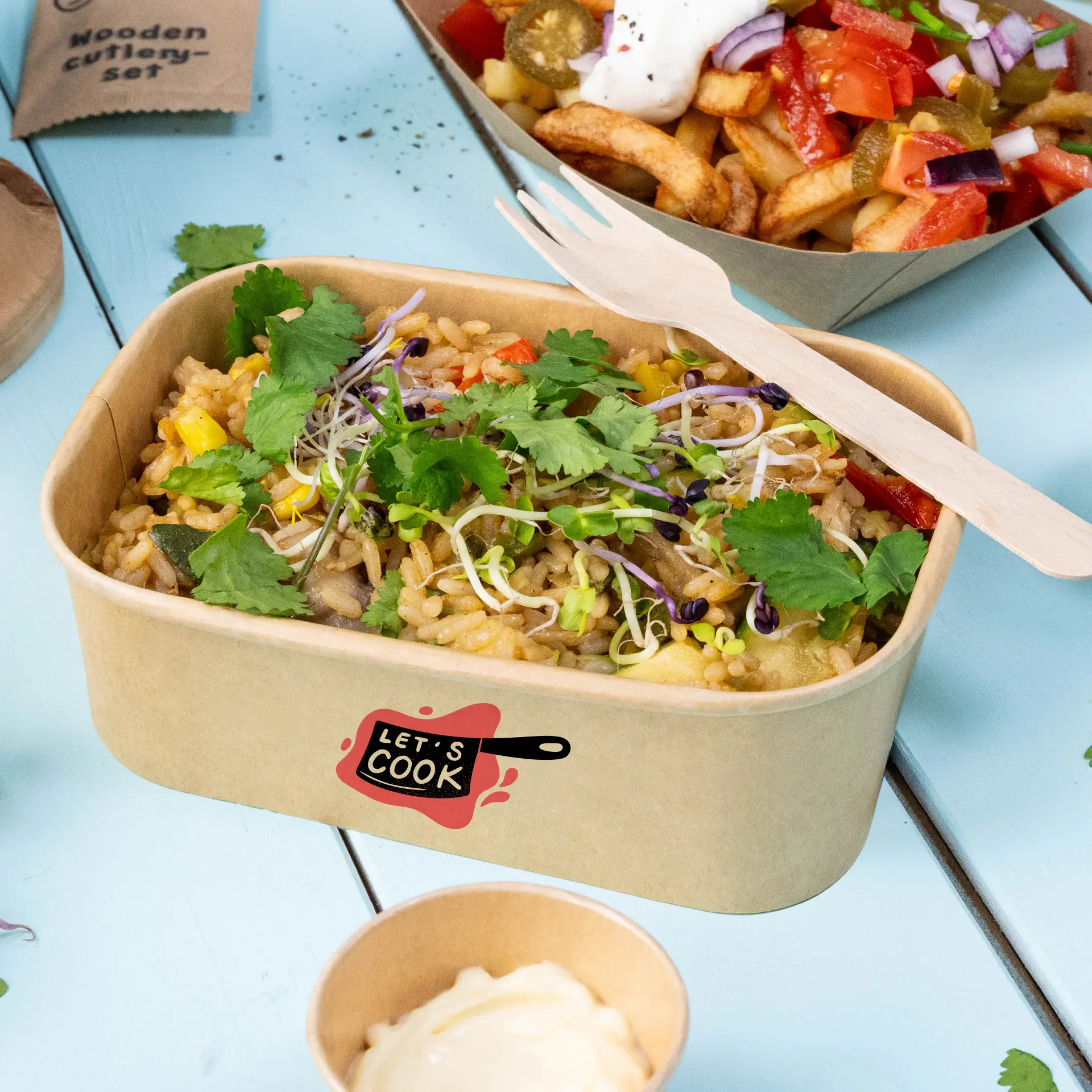 Custom printed salad bowl (rectangular), 750 ml / 30 oz, brown, PE-coated