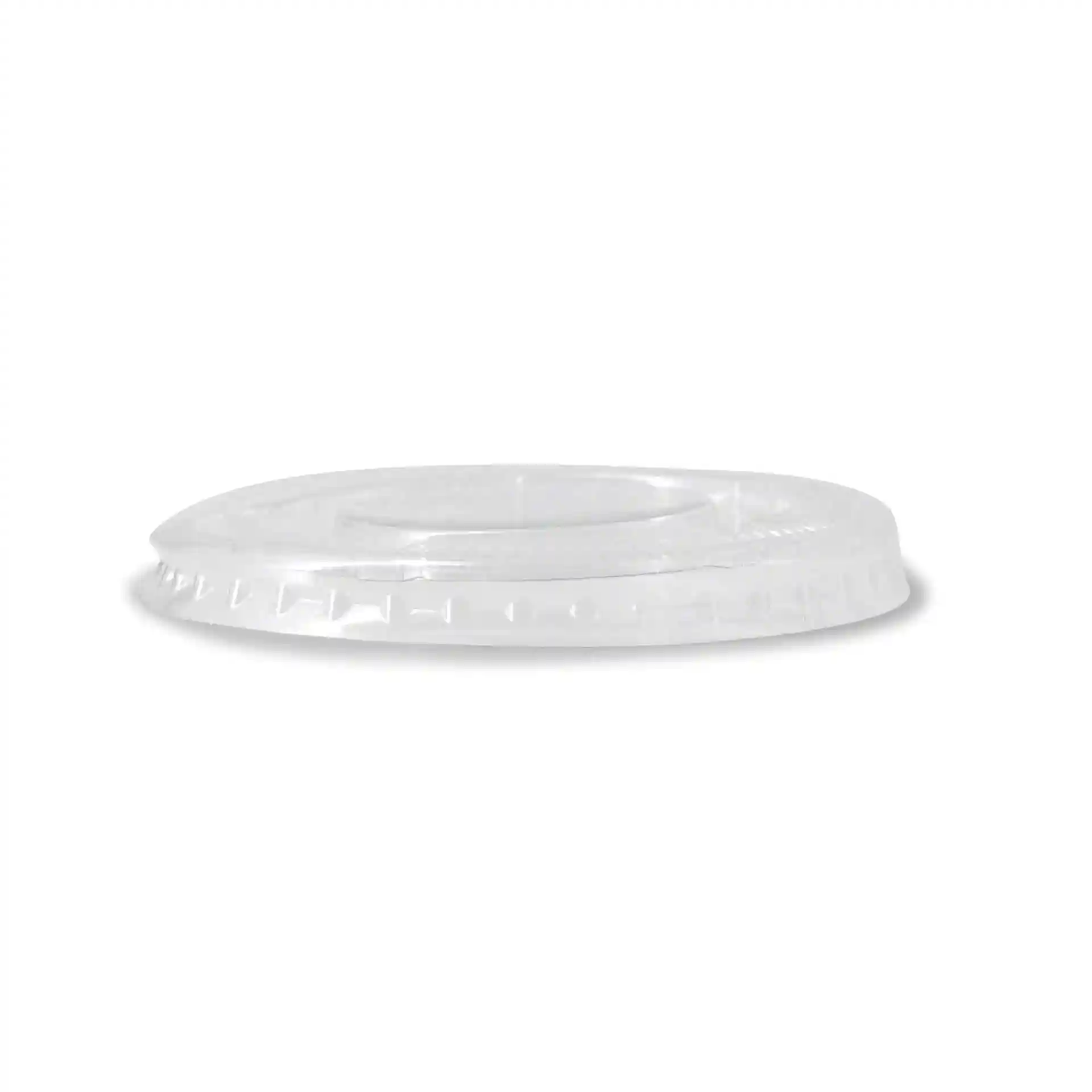 Transparent round PET lid with a diameter of 64 mm, featuring a smooth surface and a slightly raised edge.