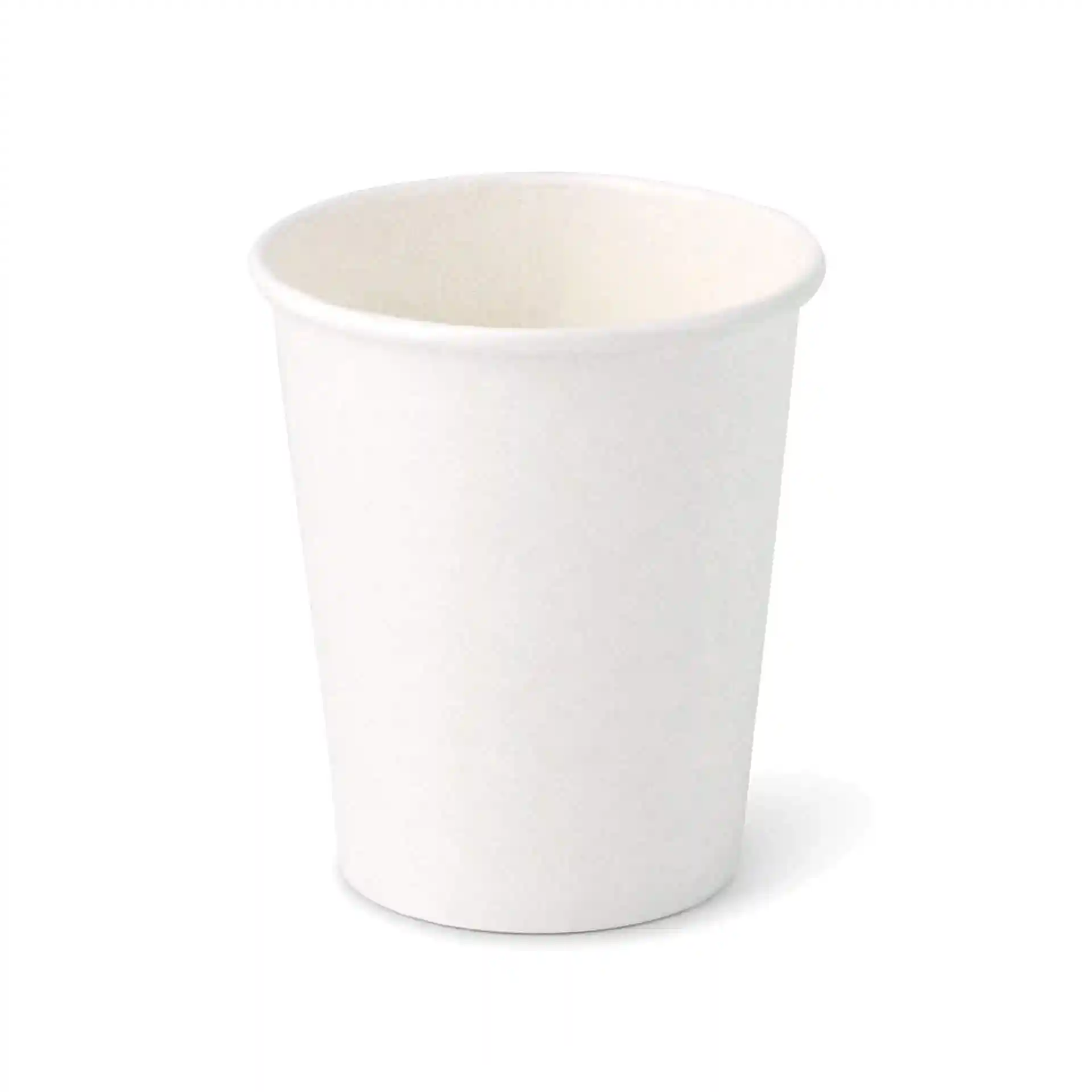 White 8 oz paper cup with a round shape, measuring 92 mm in height and 80 mm in diameter at the top.