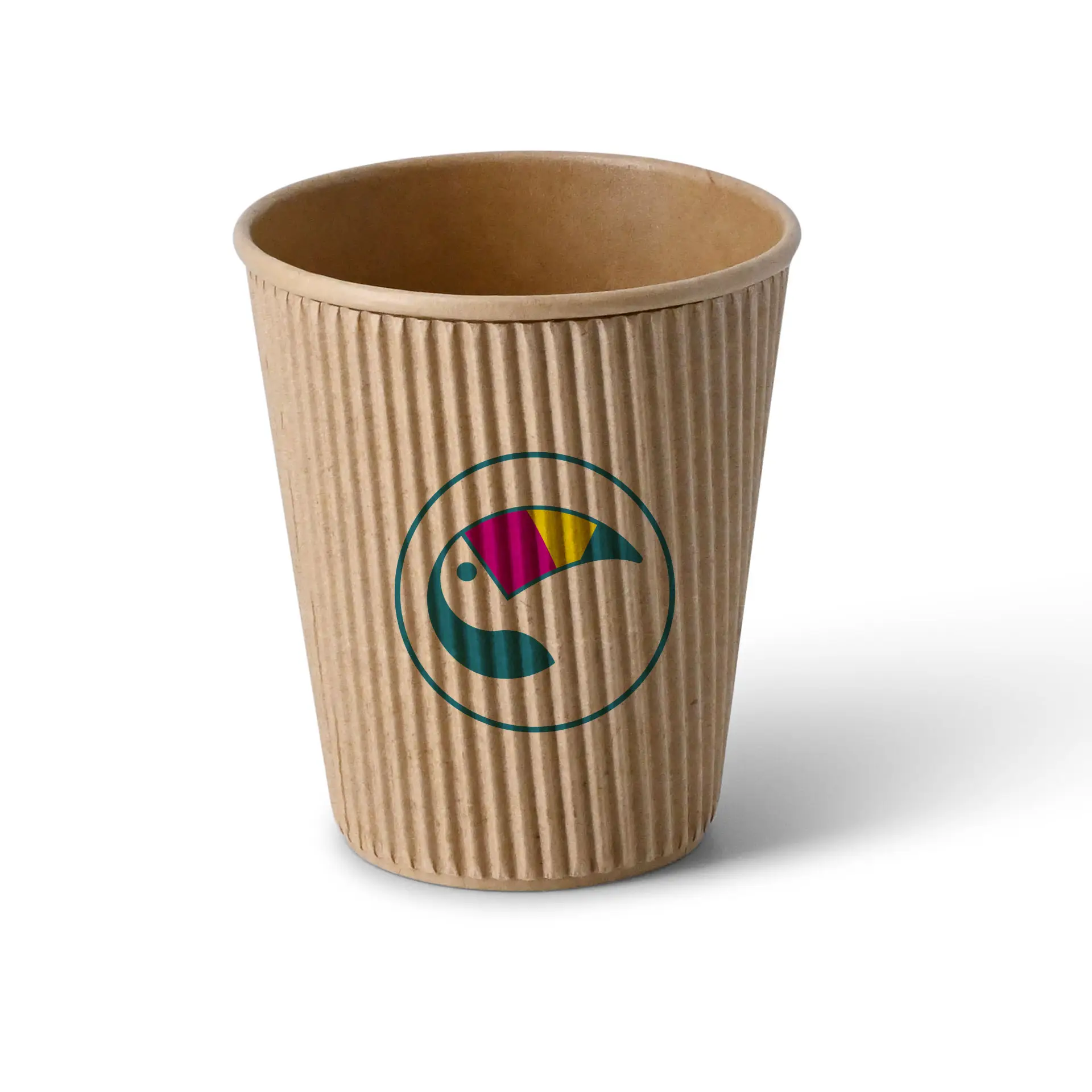 Ribbed cup printed, 250 ml / 10 oz, brown, PLA-coated