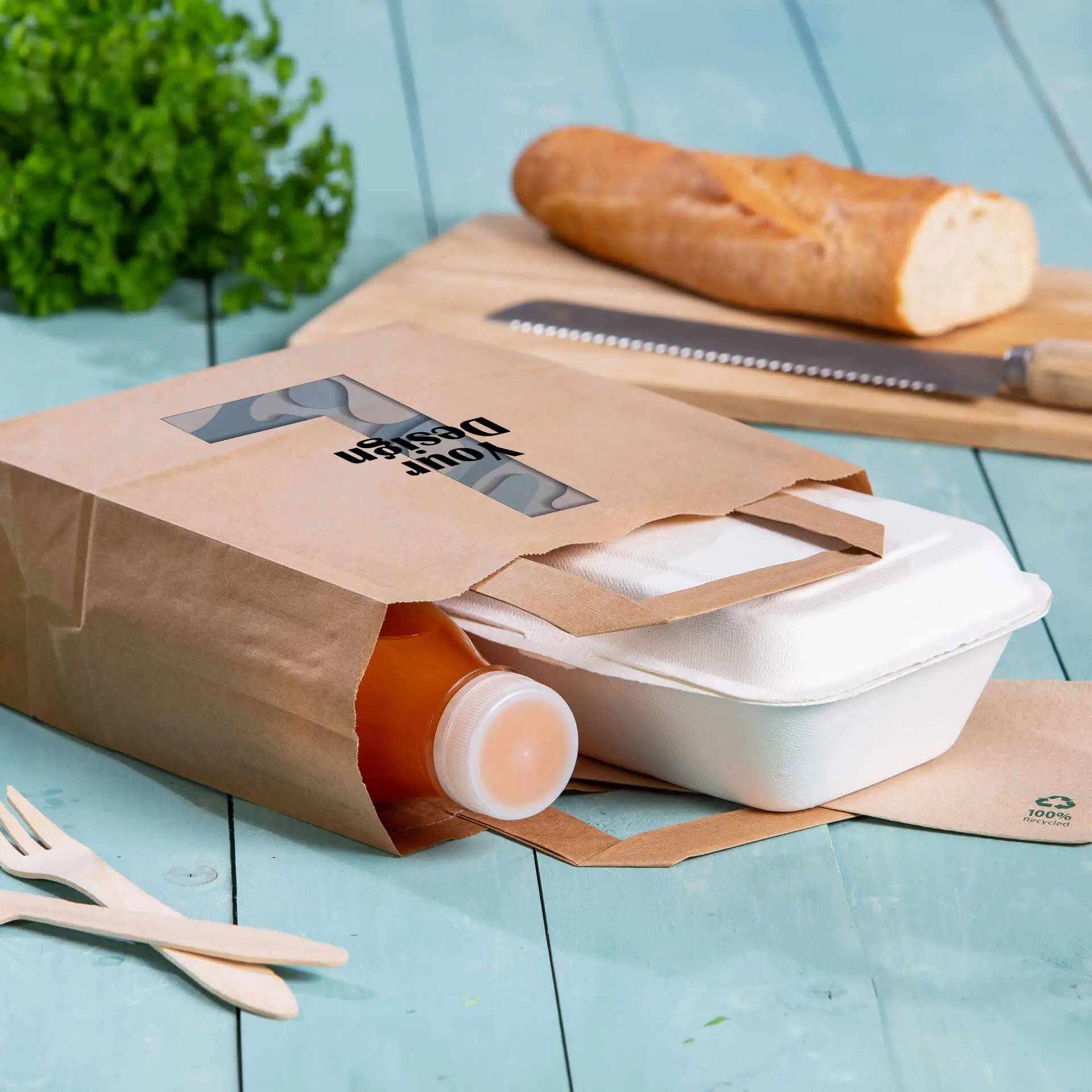 Print paper carrier bags, brown, L - 26 x 12 x 35 cm