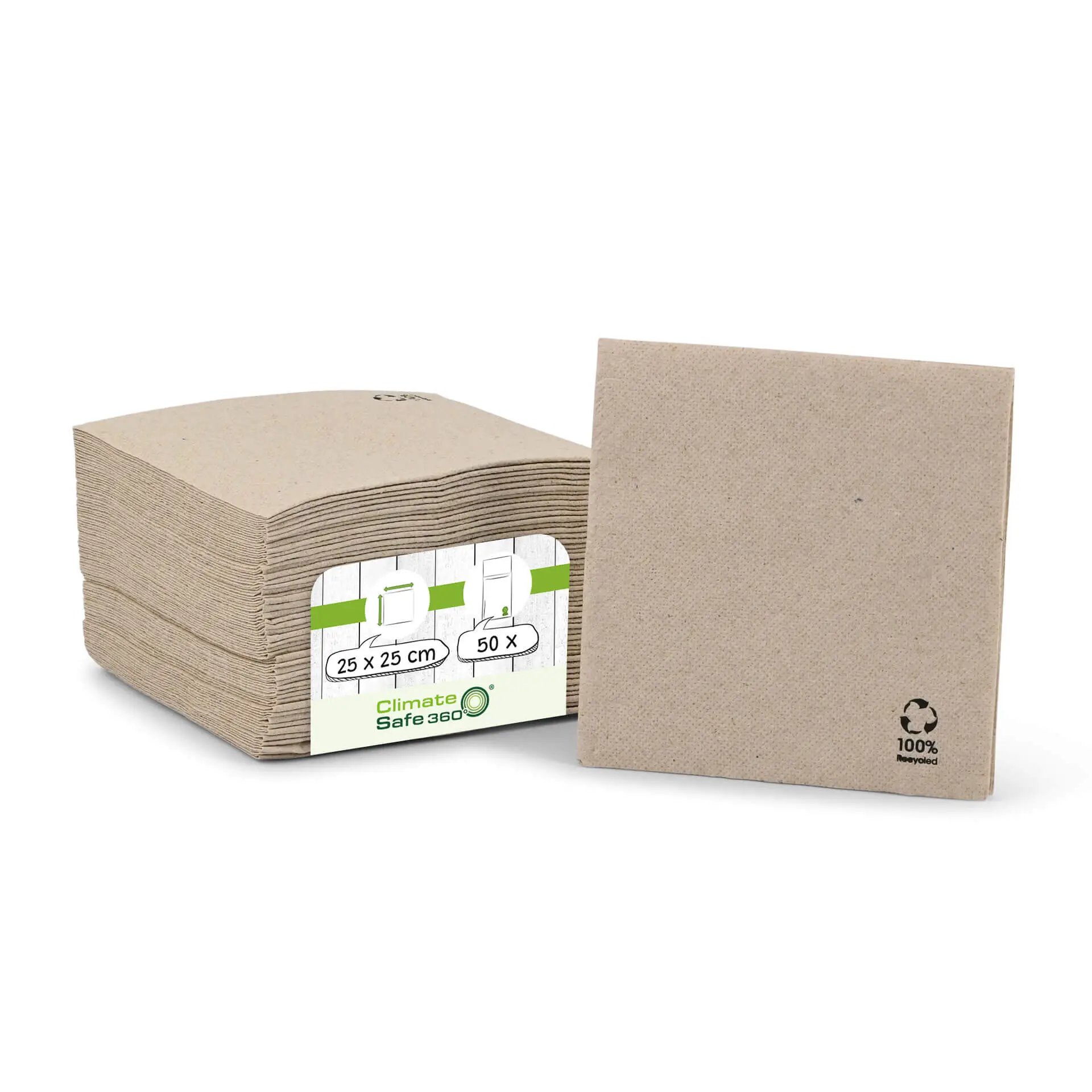 Recycled paper napkins (Premium) 25 x 25 cm, 2-ply, 1/4 fold