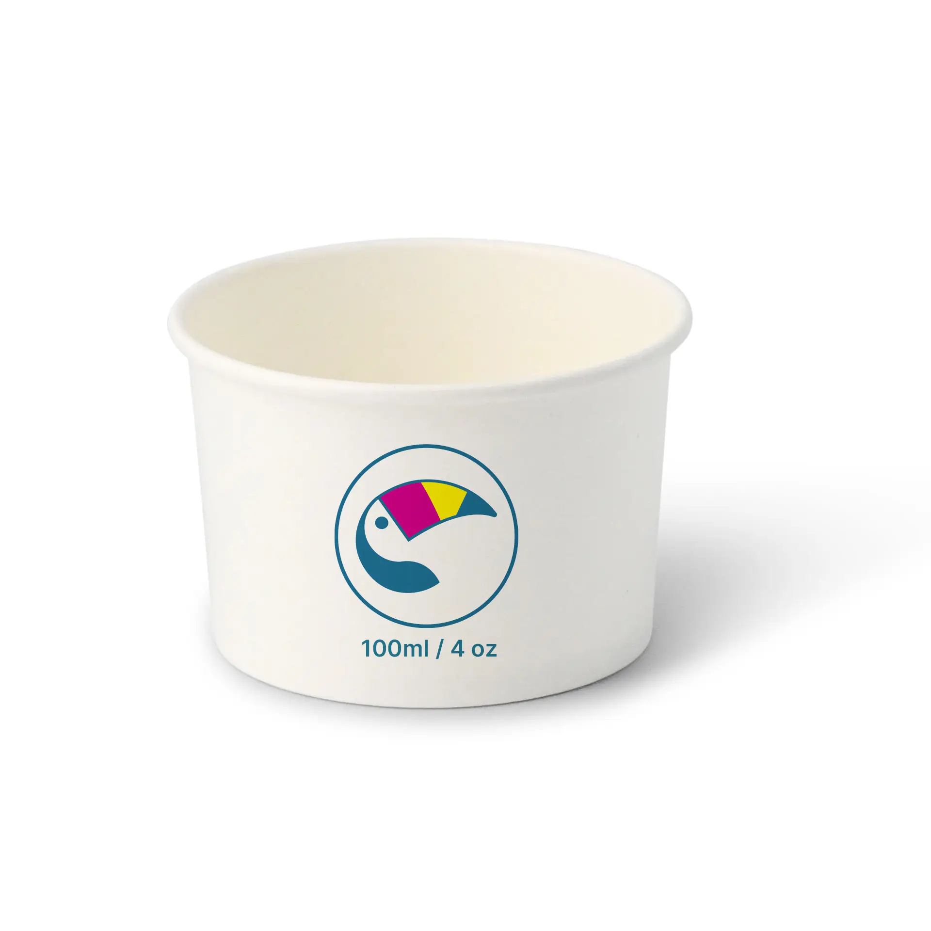 Custom printed ice cream cup, 100 ml / 4 oz, white, PLA-coated Custom printed ice cream cup, 100 ml / 4 oz, white, PLA-coated