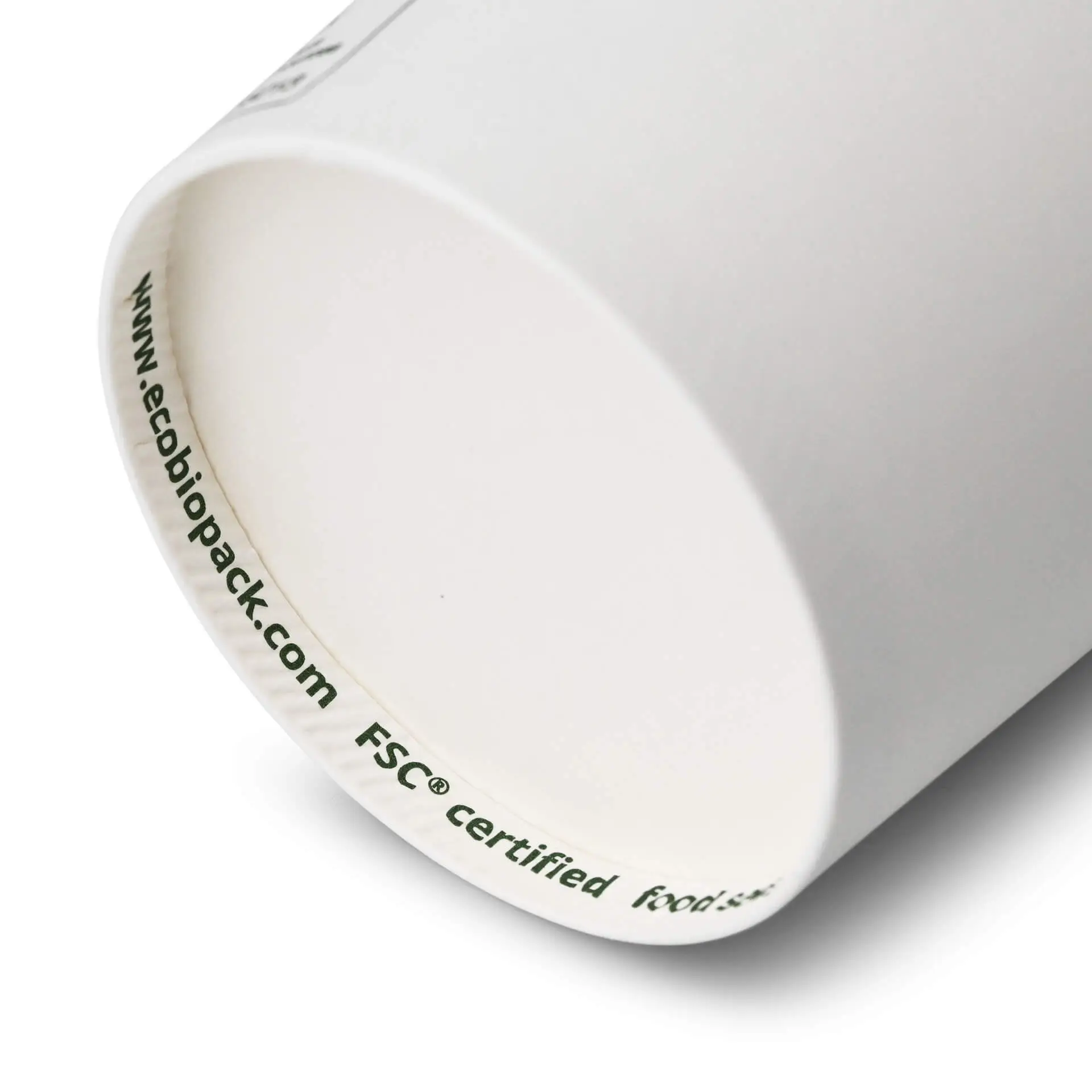 Close-up of the interior rim of a white cardboard cup, showing a smooth surface and a circular edge.