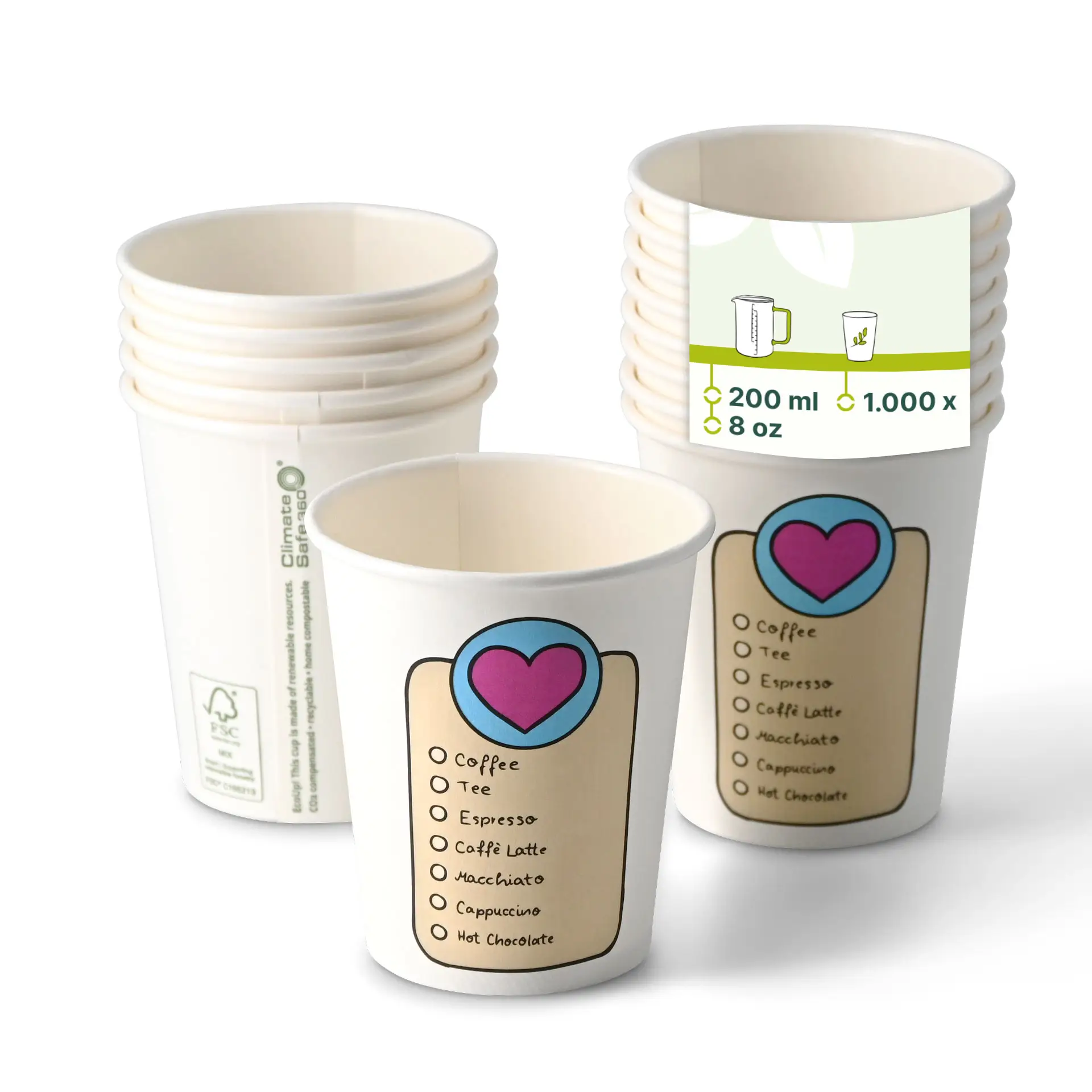 8 oz Paper cup printed with "Coffeelove", Ø 80 mm, white