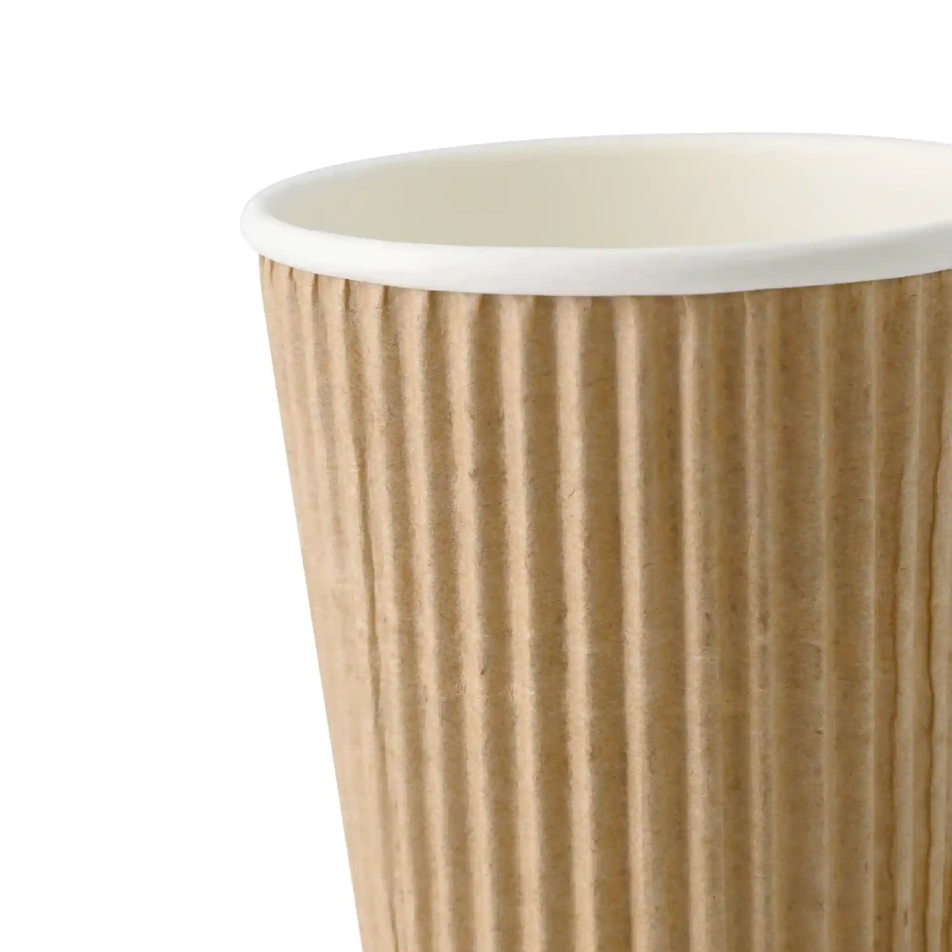 Brown ribbed cup with a white interior, measuring 63 mm in height and 62 mm in diameter.