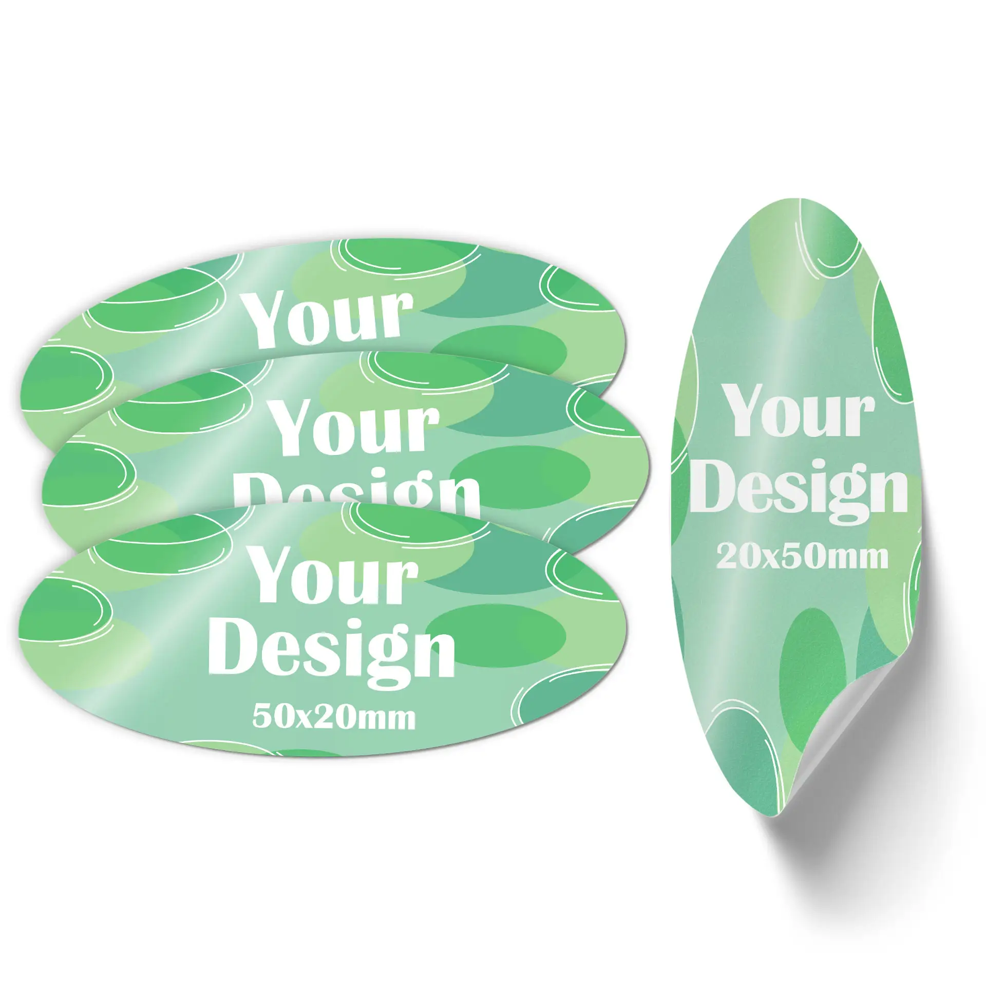 Sticker with a green gradient background featuring a gauge icon and dimensions of 50x20 mm.