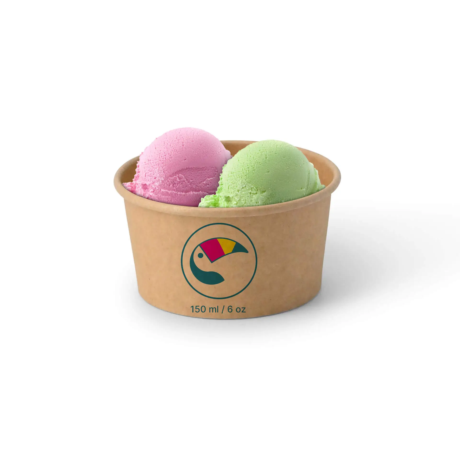 Print ice cream cups (optional with lid), 150 ml / 6 oz, brown, water-based coating