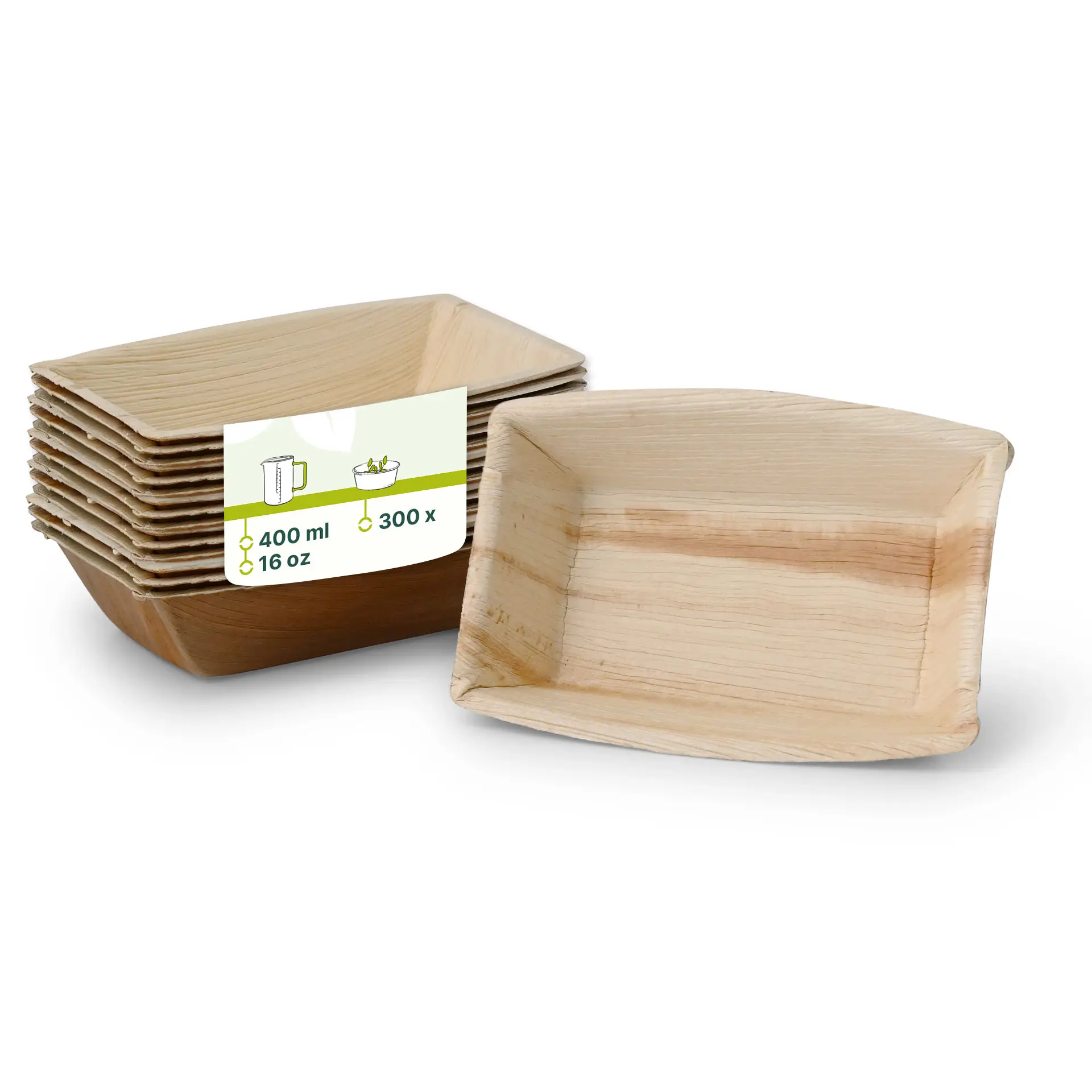 Palm leaf bowls  "Palmware®" 400 ml, rectangular Palm leaf bowls  "Palmware®" 400 ml, rectangular