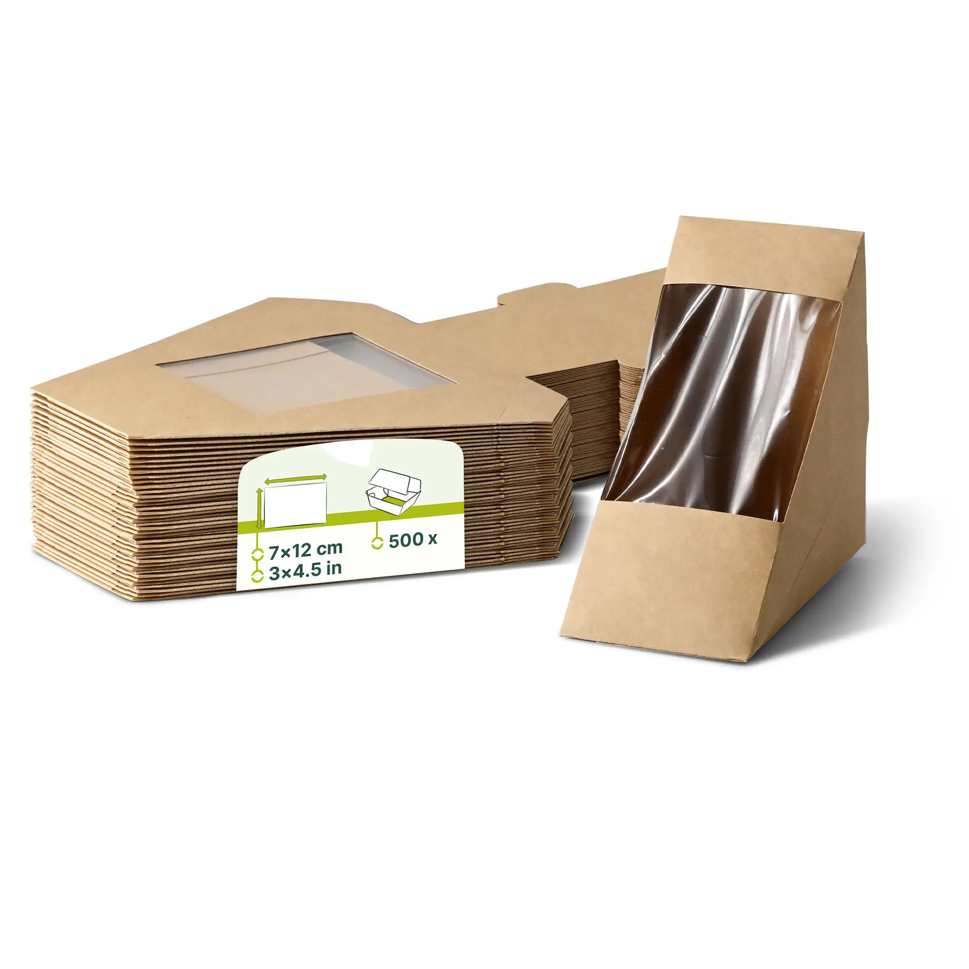 Cardboard Sandwich Wedges (eco-friendly coating), PLA-window, brown Cardboard Sandwich Wedges (eco-friendly coating), PLA-window, brown