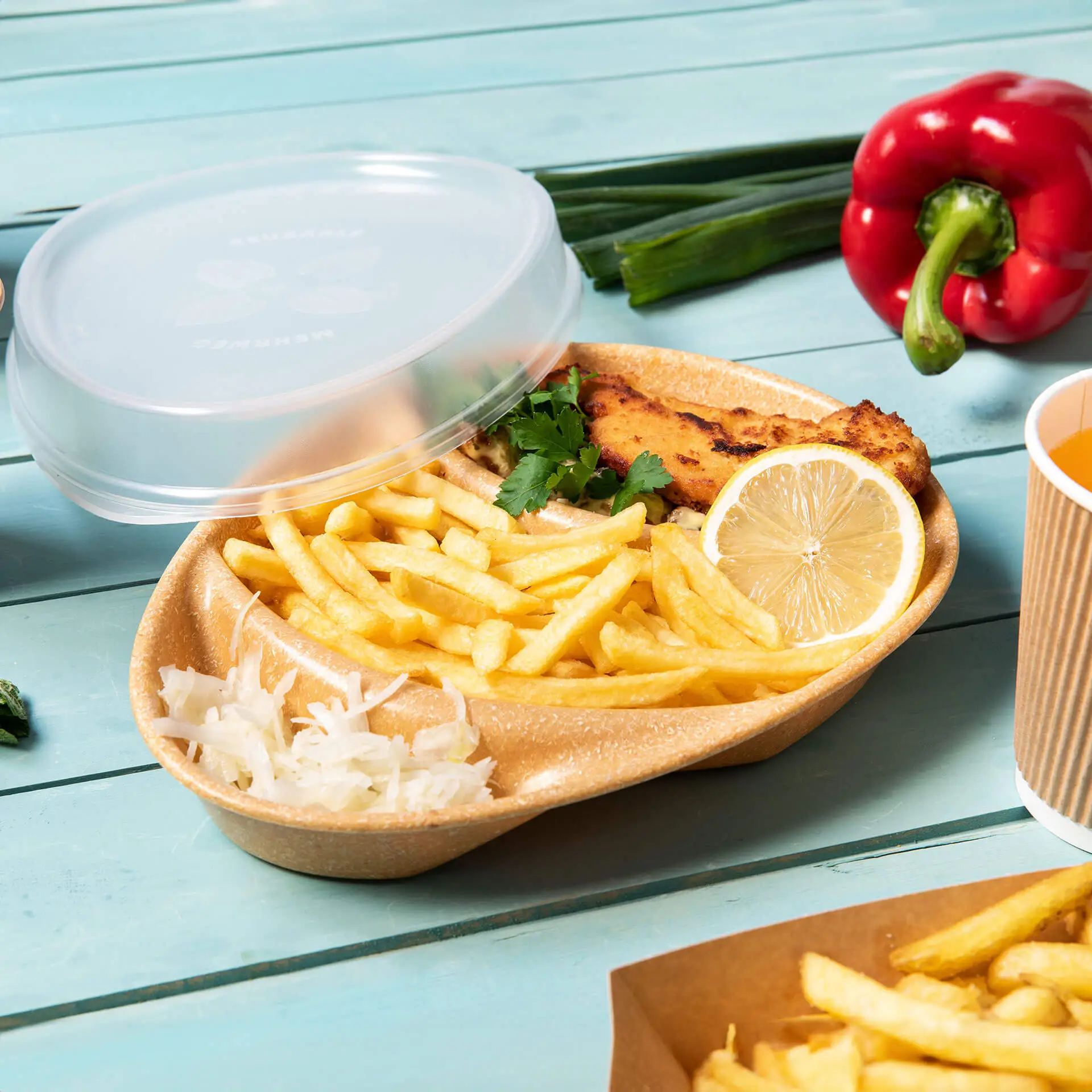 | 2 FOR 1 | Reusable menu-plates "merways Plate" 27.5 x 20 x 3.5 cm, 3 compartments, tear drop, caramell / brown