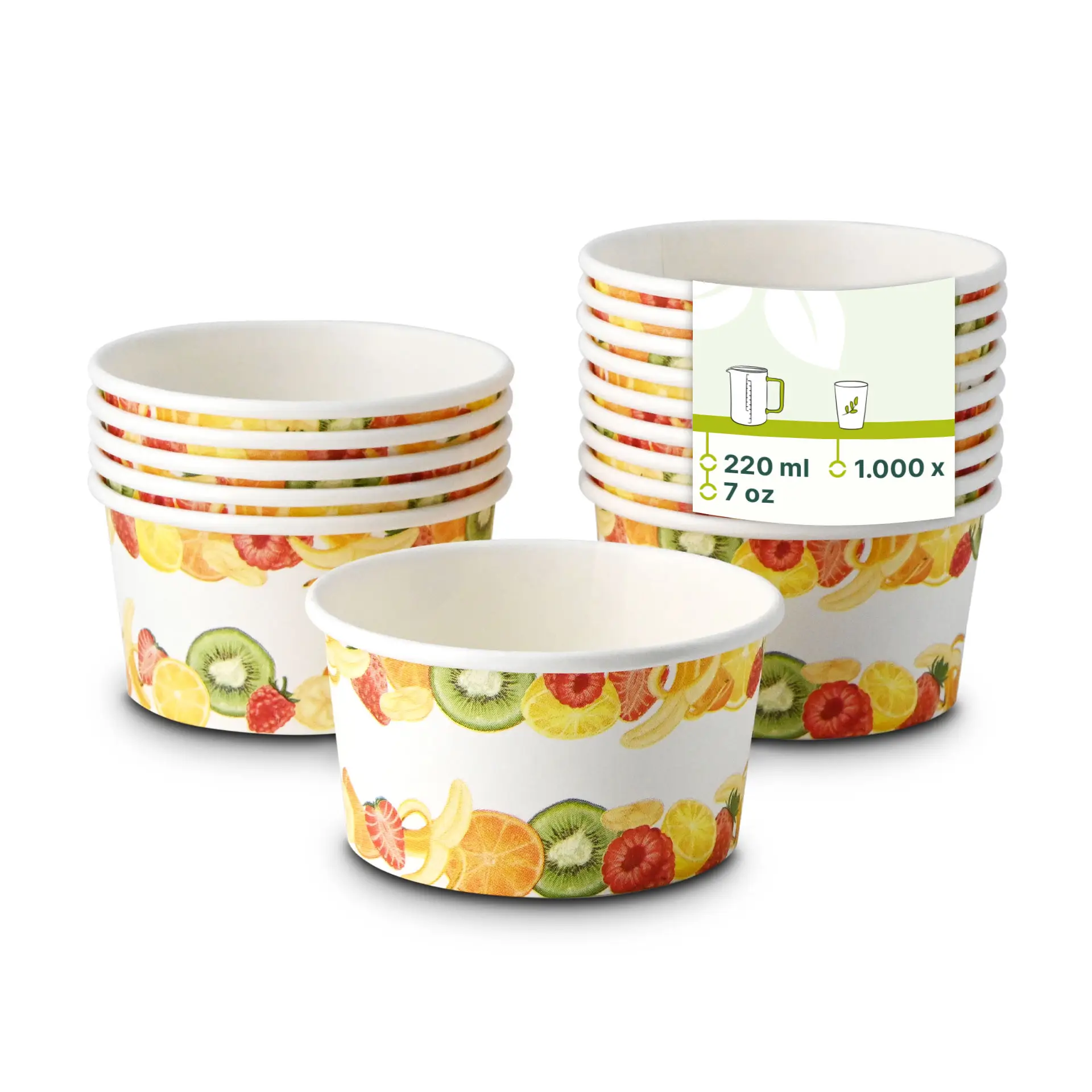 6 oz, max. 7.5 oz Paper cups ice cream XS (coated), Ø 92 mm, printed con30020-01-0-eisbecher-bedruckt-beschichtet-s-fruechte-150-ml-max-220-ml-92-mm