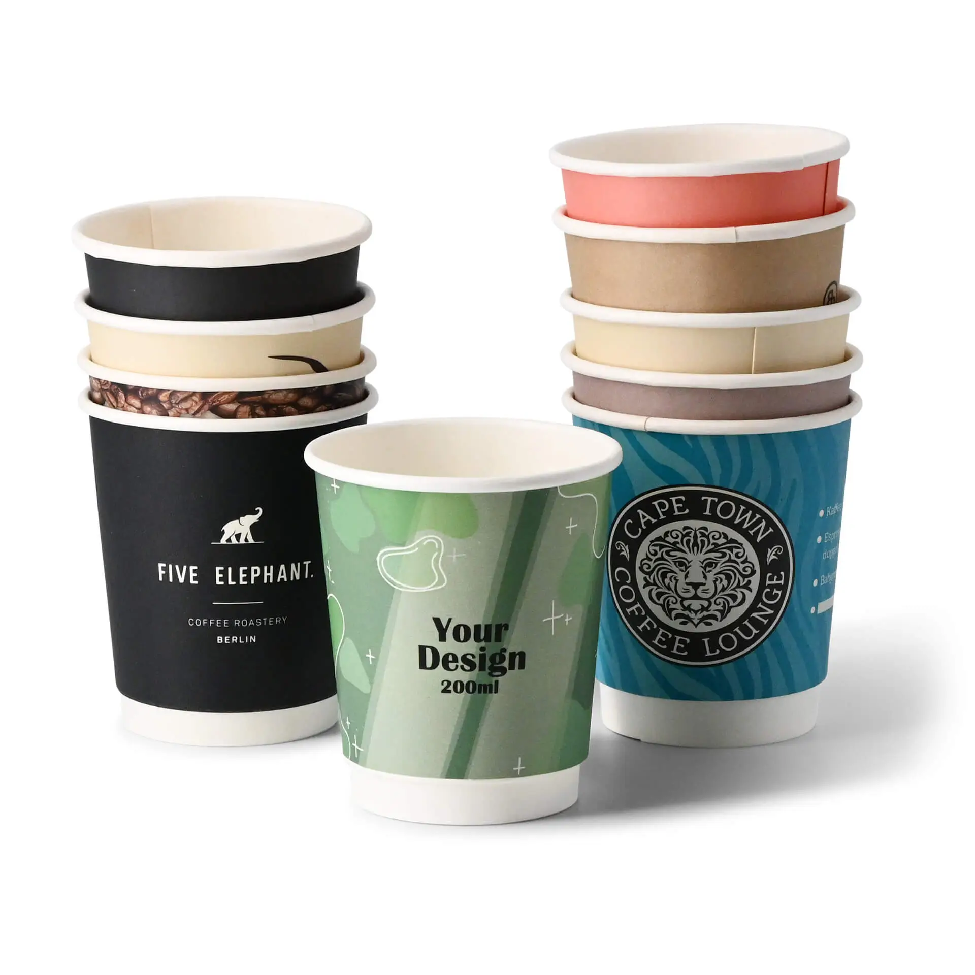 Custom Printed Paper Cups (Double-Walled) 200 ml / 8 oz, double-walled, white, glossy, PE coating Custom Printed Paper Cups (Double-Walled) 200 ml / 8 oz, double-walled, white, glossy, PE coating