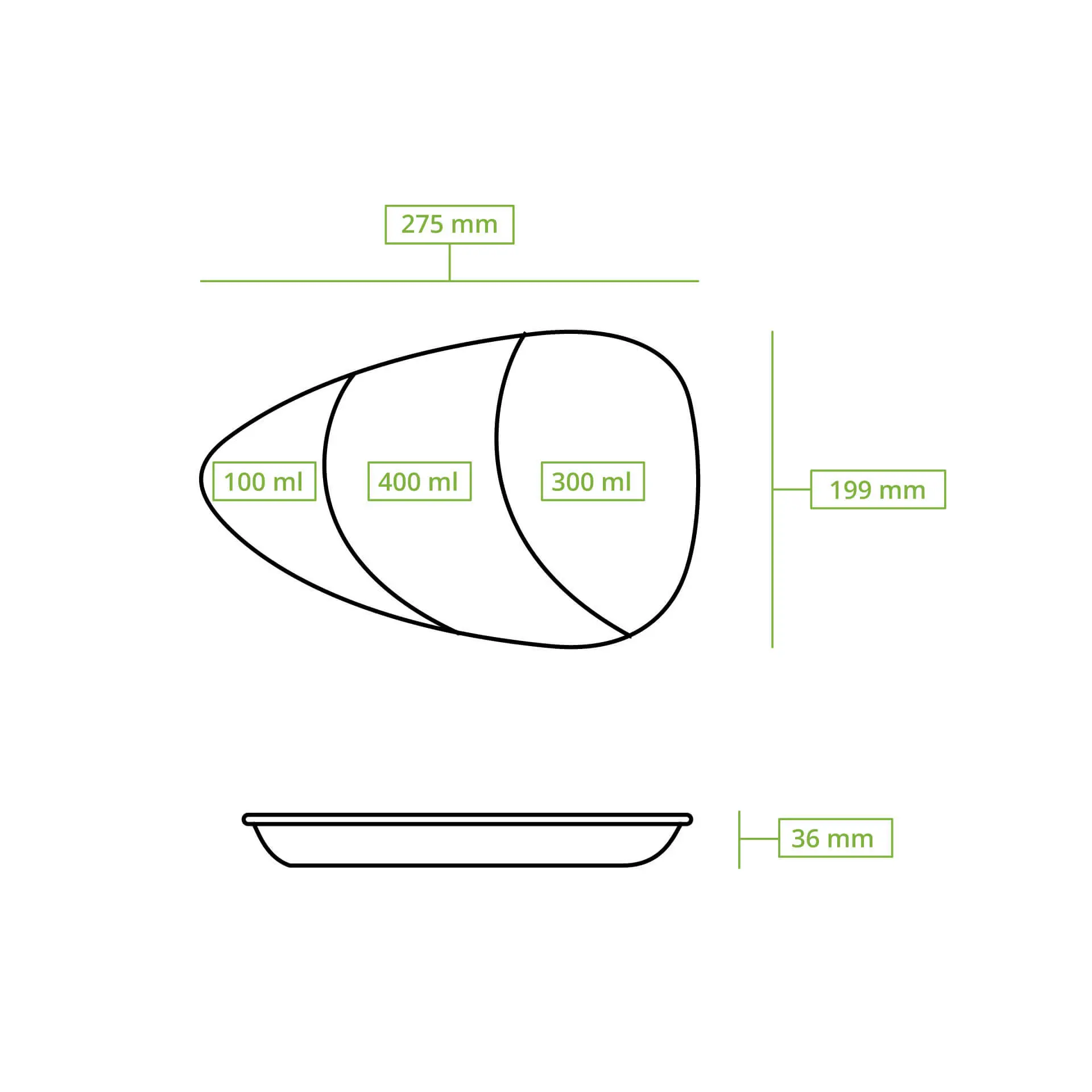 | 2 FOR 1 | Reusable menu-plates "merways Plate" 27,5 x 20 x 3,5 cm, 3 compartments, tear drop, spinach / dark green