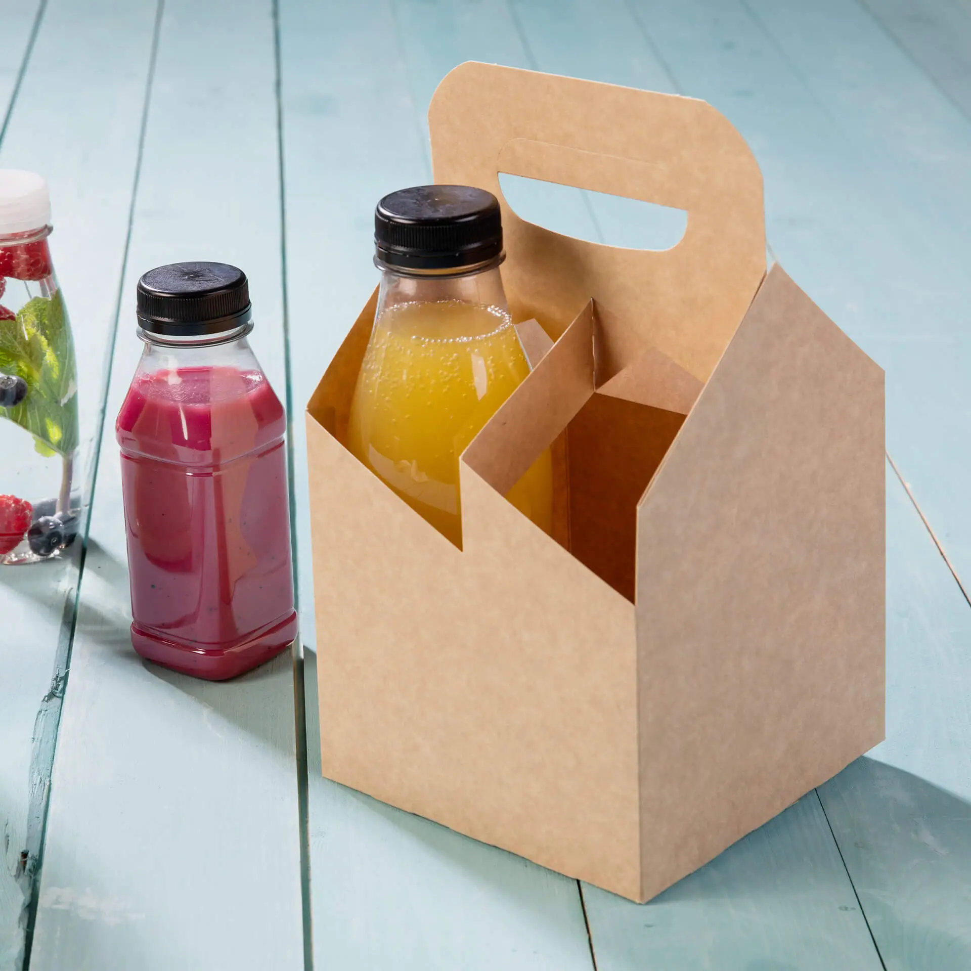 Bottle carrier (4-pack) made of cardboard, foldable