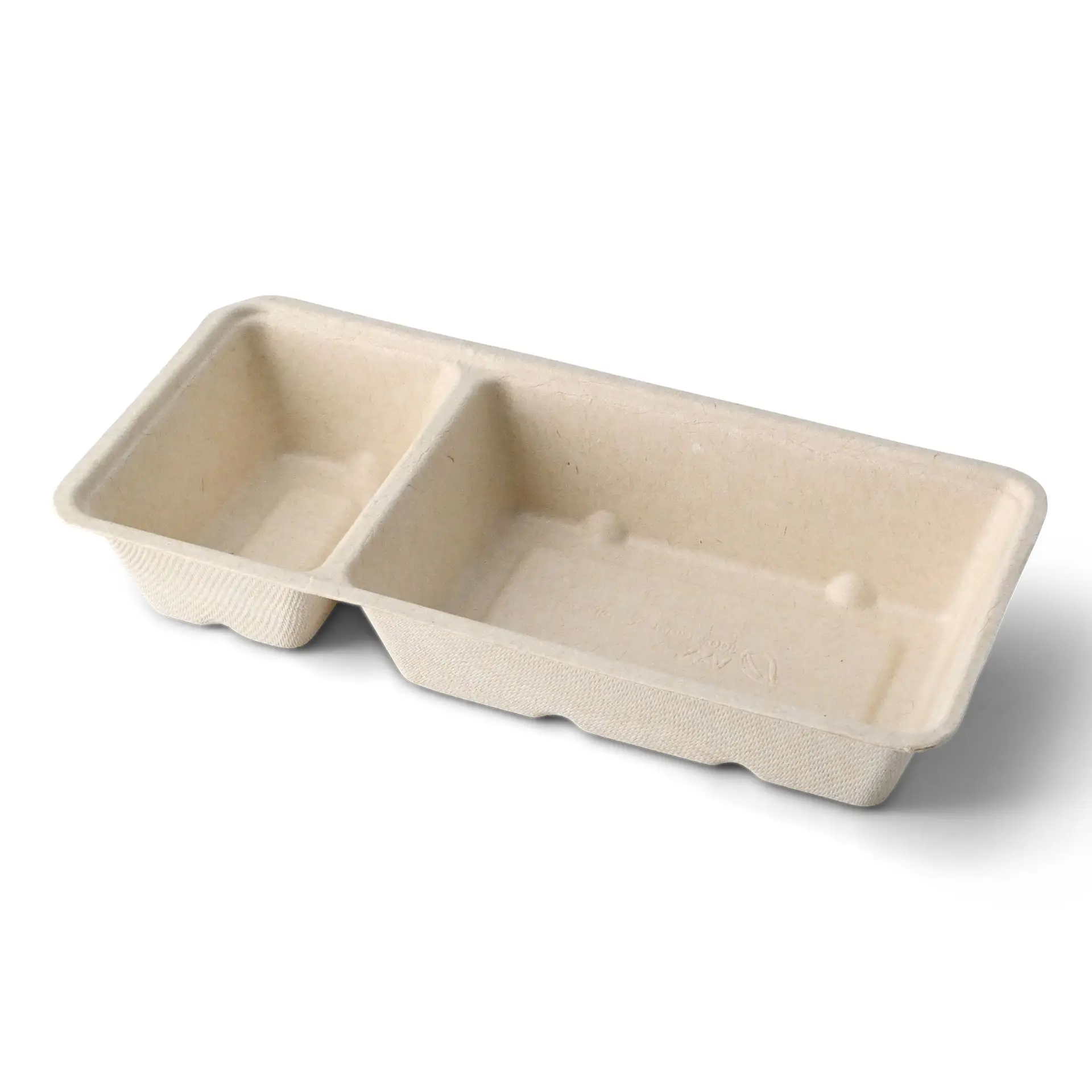 Bagasse chip tray, 2 compartments, 9.5 x 20 x 3.5 cm