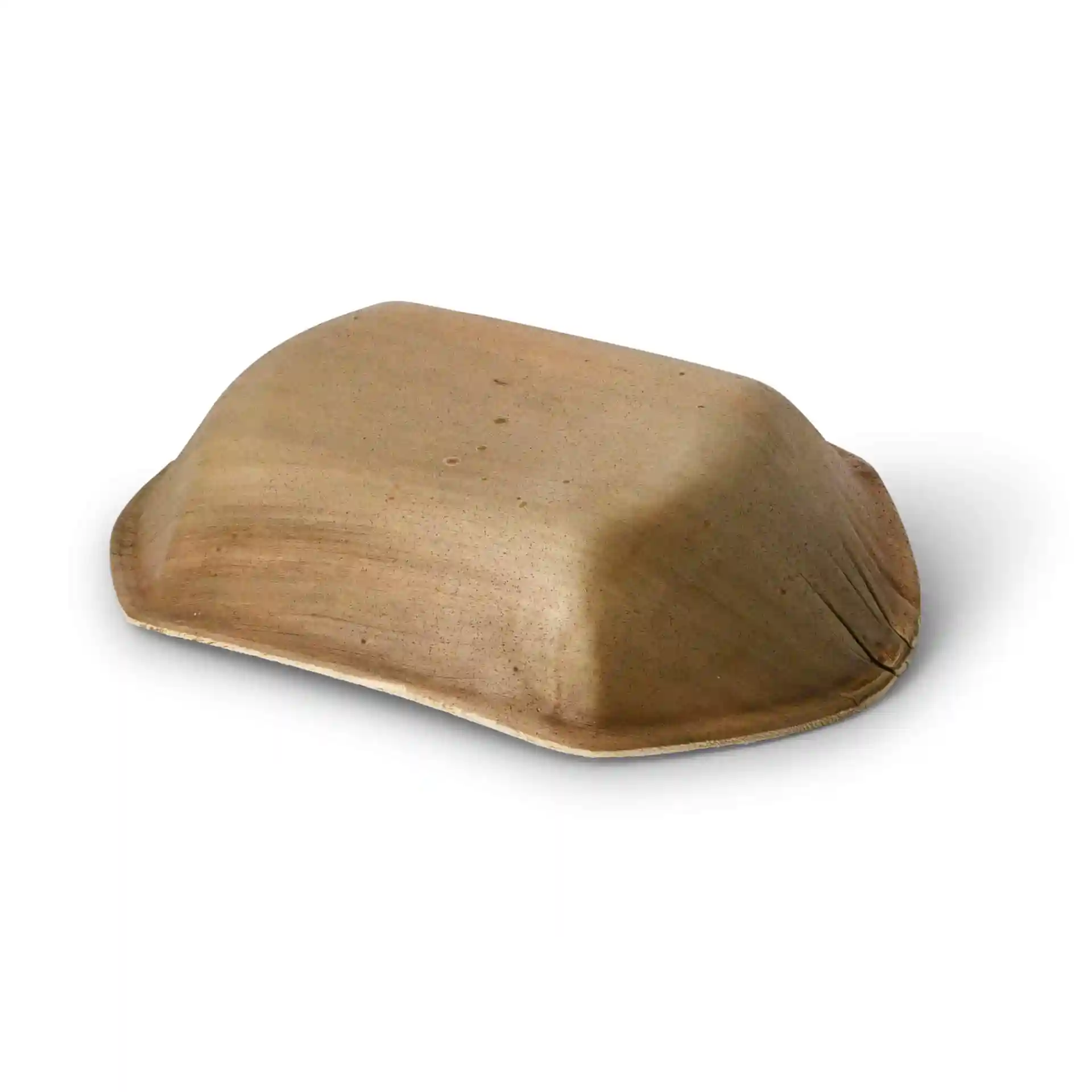 Deep palm leaf boat with a grain color, measuring 20 cm in length, 11.8 cm in width, and 4.7 cm in height.