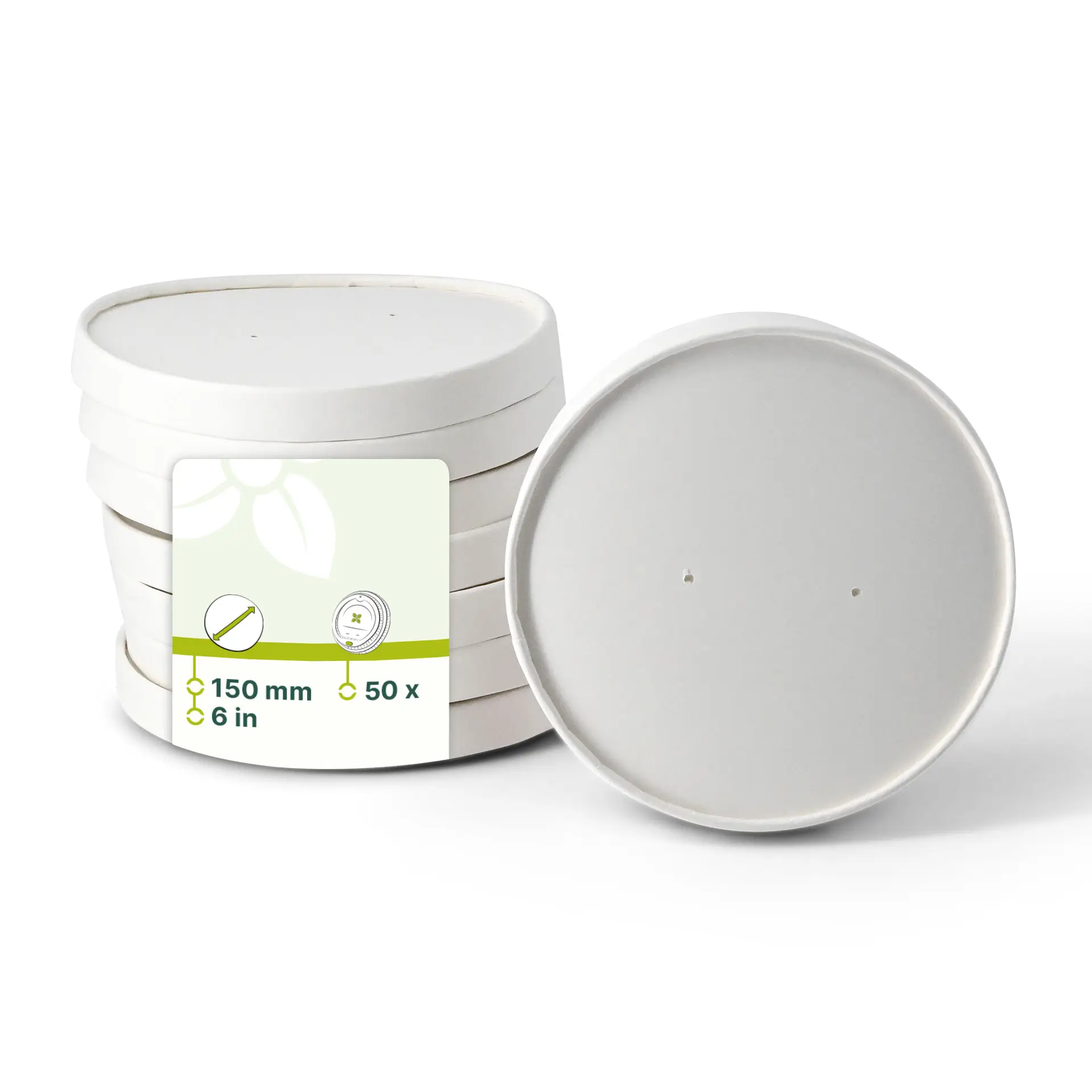 Cardboard lid with membrane (coated) Ø 150 mm, white, round (for paper bowls)